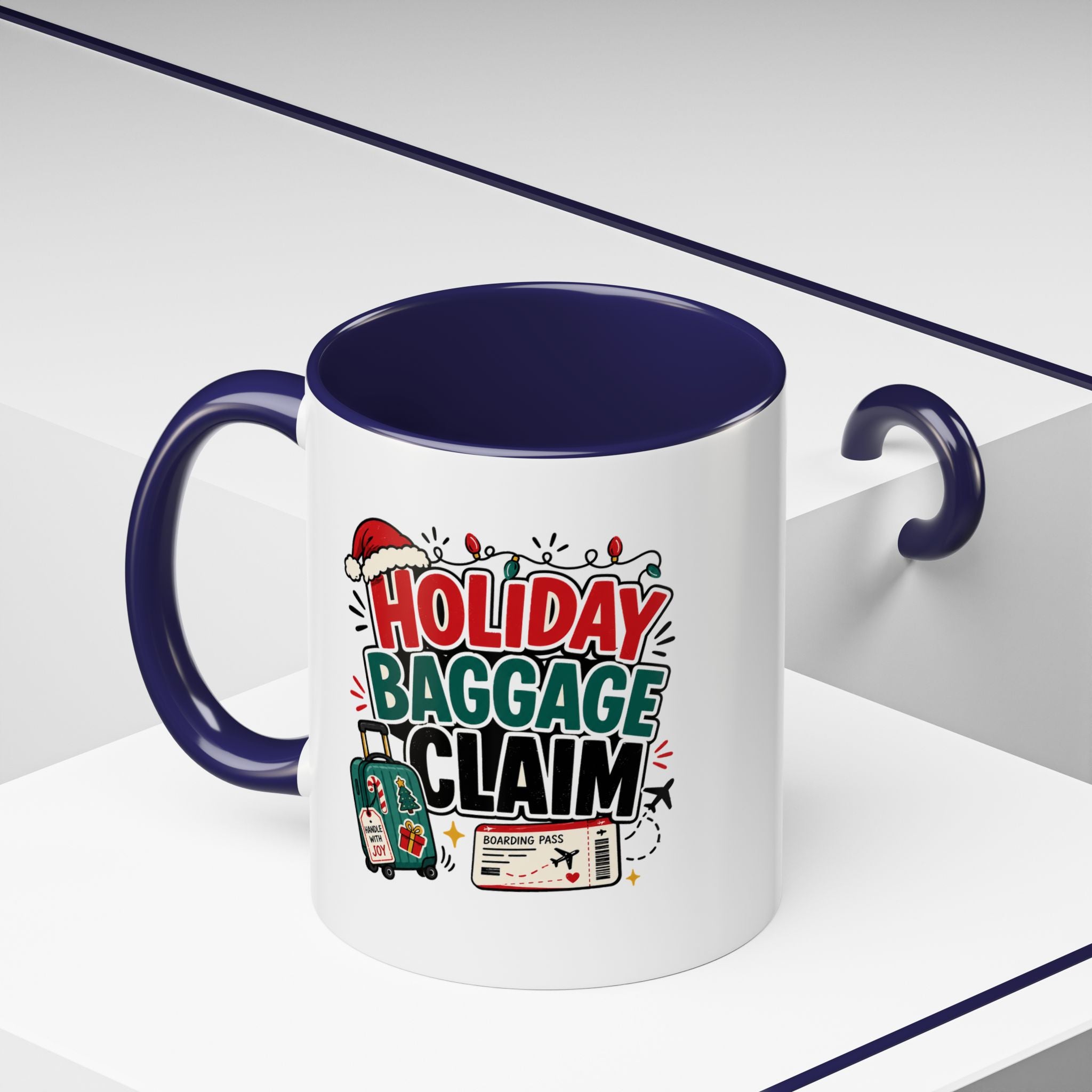 Modern Day Christmas Holiday Baggage Claim Coffee Mug — Funny Christmas Travel Gift (11/15oz)