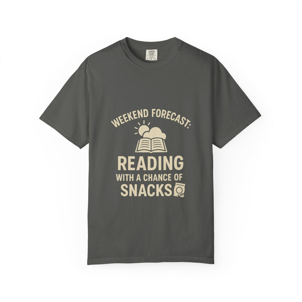Reading & Snacks T-Shirt — "Weekend Forecast: Reading with a Chance of Snacks" - Trending Now - October 2026