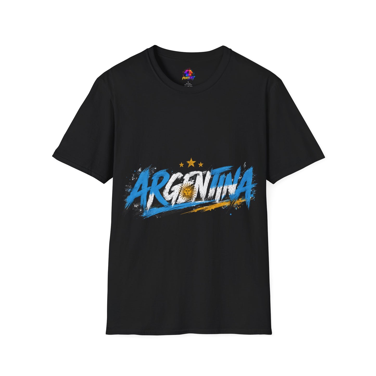 Argentina Graffiti T-Shirt — Soccer Fan Tee with Three Stars & Sun Emblem
