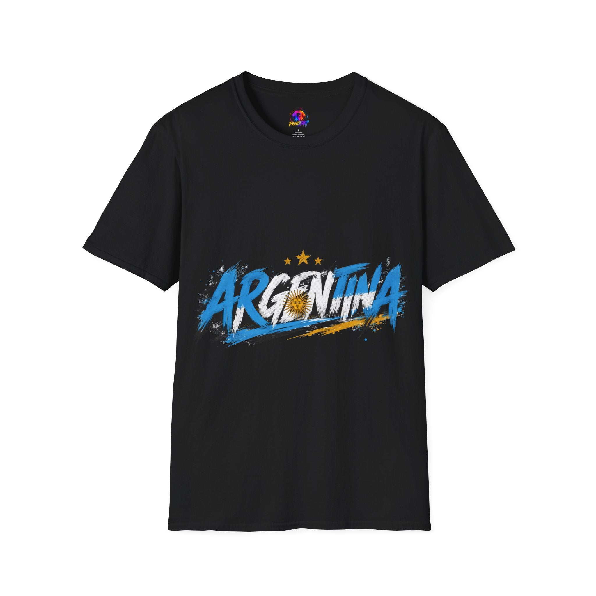 Argentina Graffiti T-Shirt — Soccer Fan Tee with Three Stars & Sun Emblem