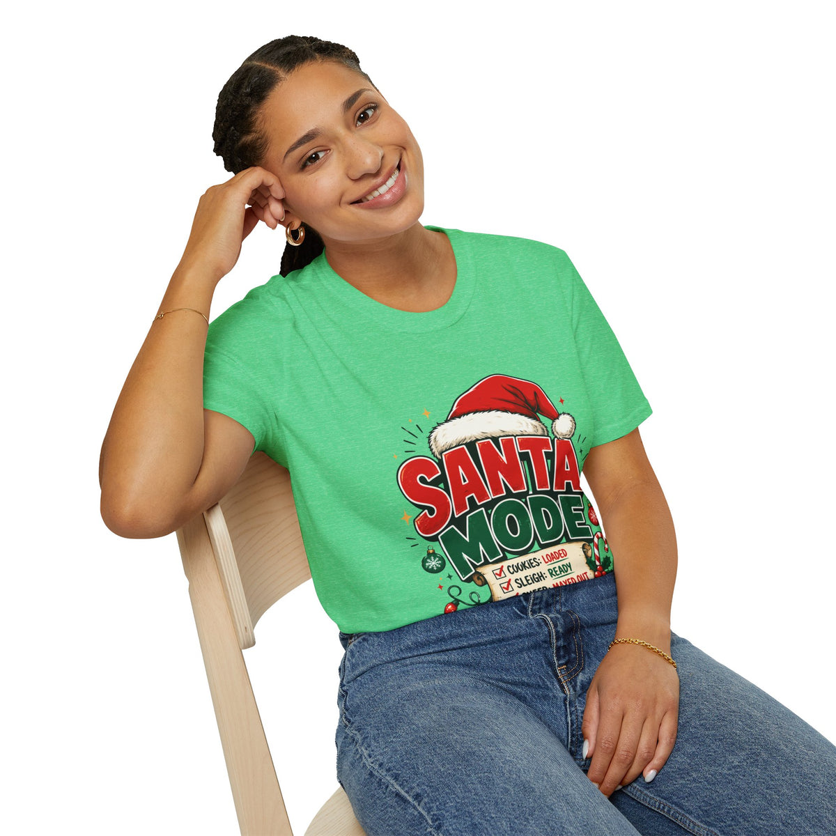 Santa Mode T-Shirt — Holiday Christmas Graphic Tee with Santa Hat