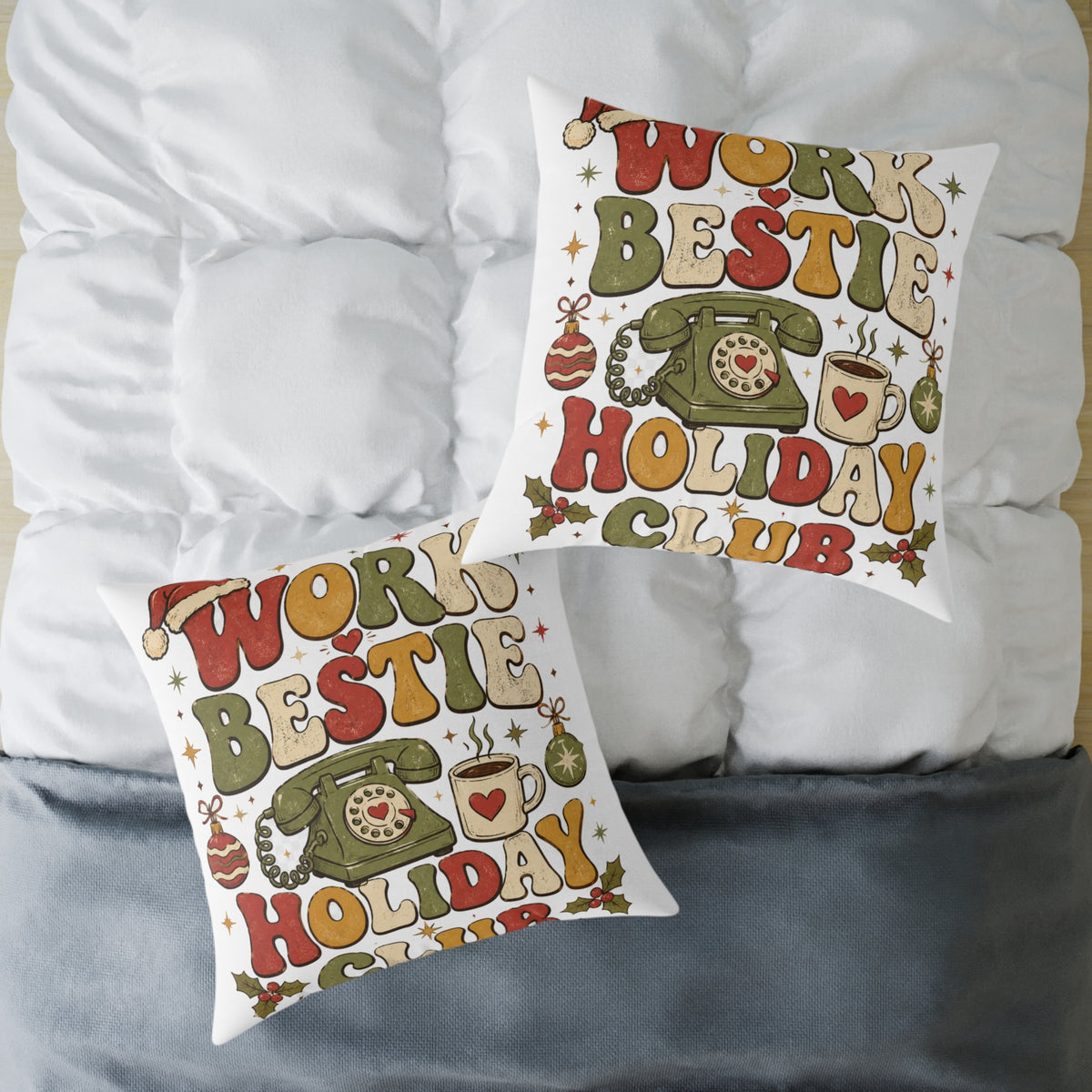 Modern Day Christmas Holiday 'Work Bestie' Decorative Throw Pillow