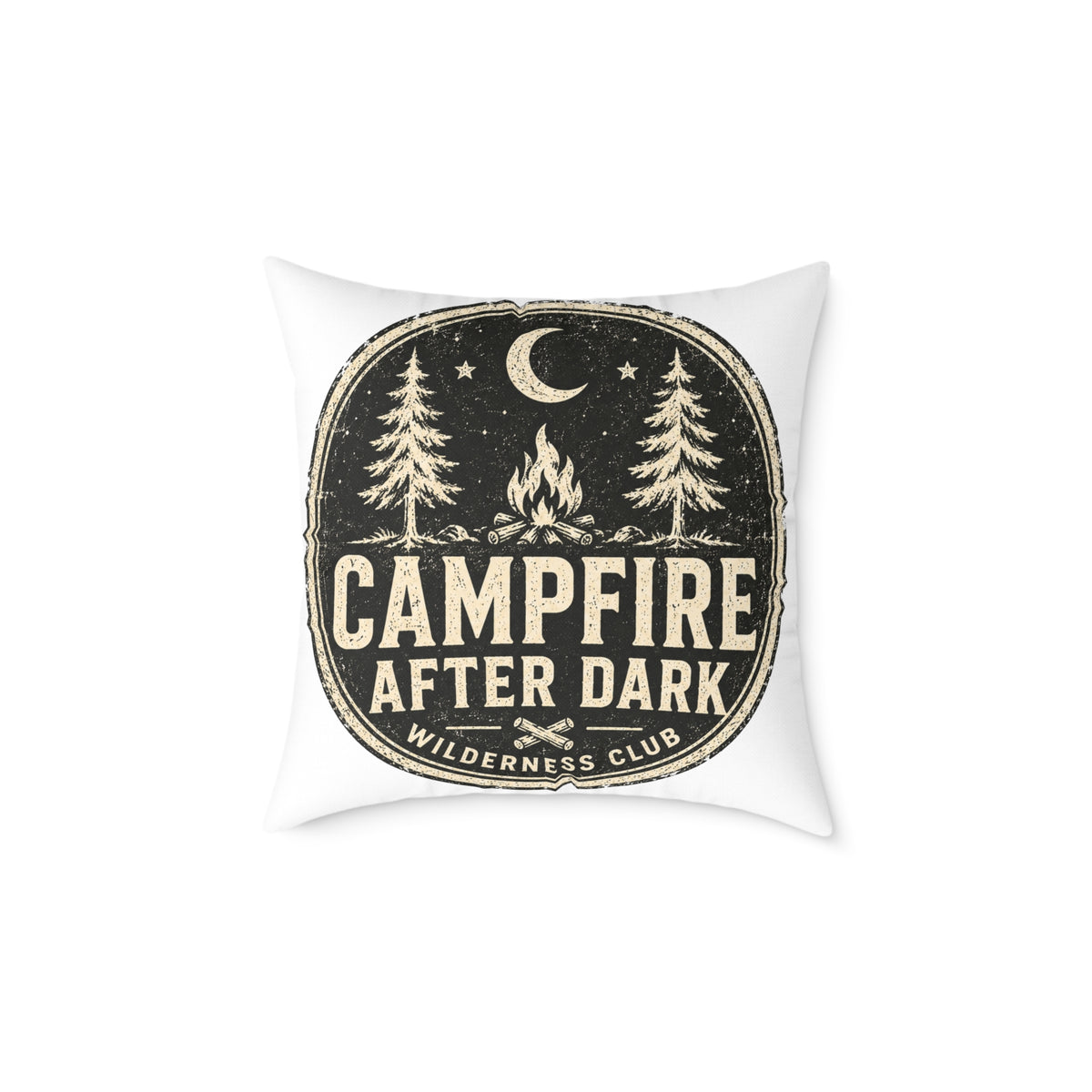 Campfire After Dark Decorative Pillow  Milo Bailey Dog Dad Mom— Retro Wilderness Camping Throw Pillow