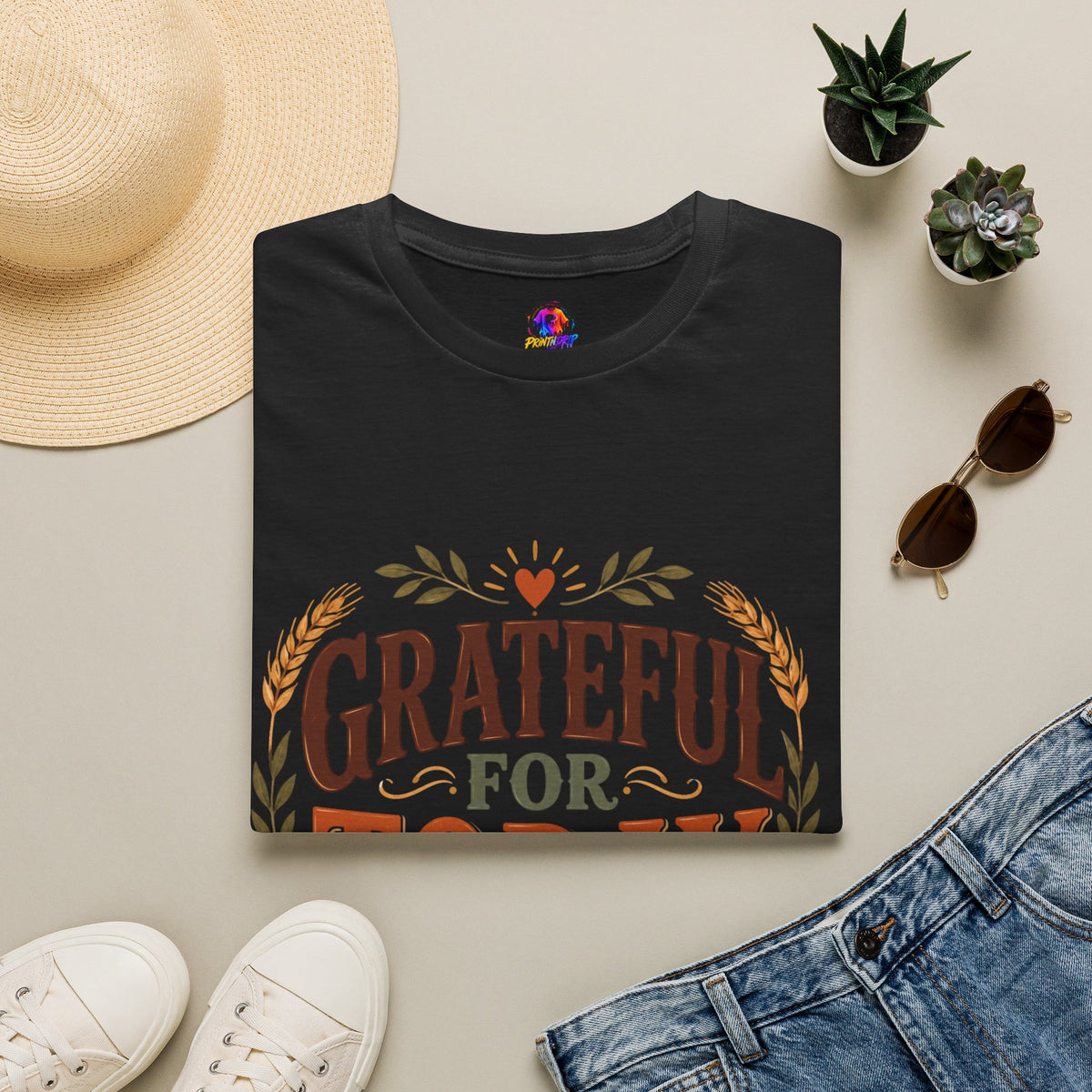 Thanksgiving T-Shirt Grateful For Today T-Shirt — Fall Pumpkin Thanksgiving Casual Tee