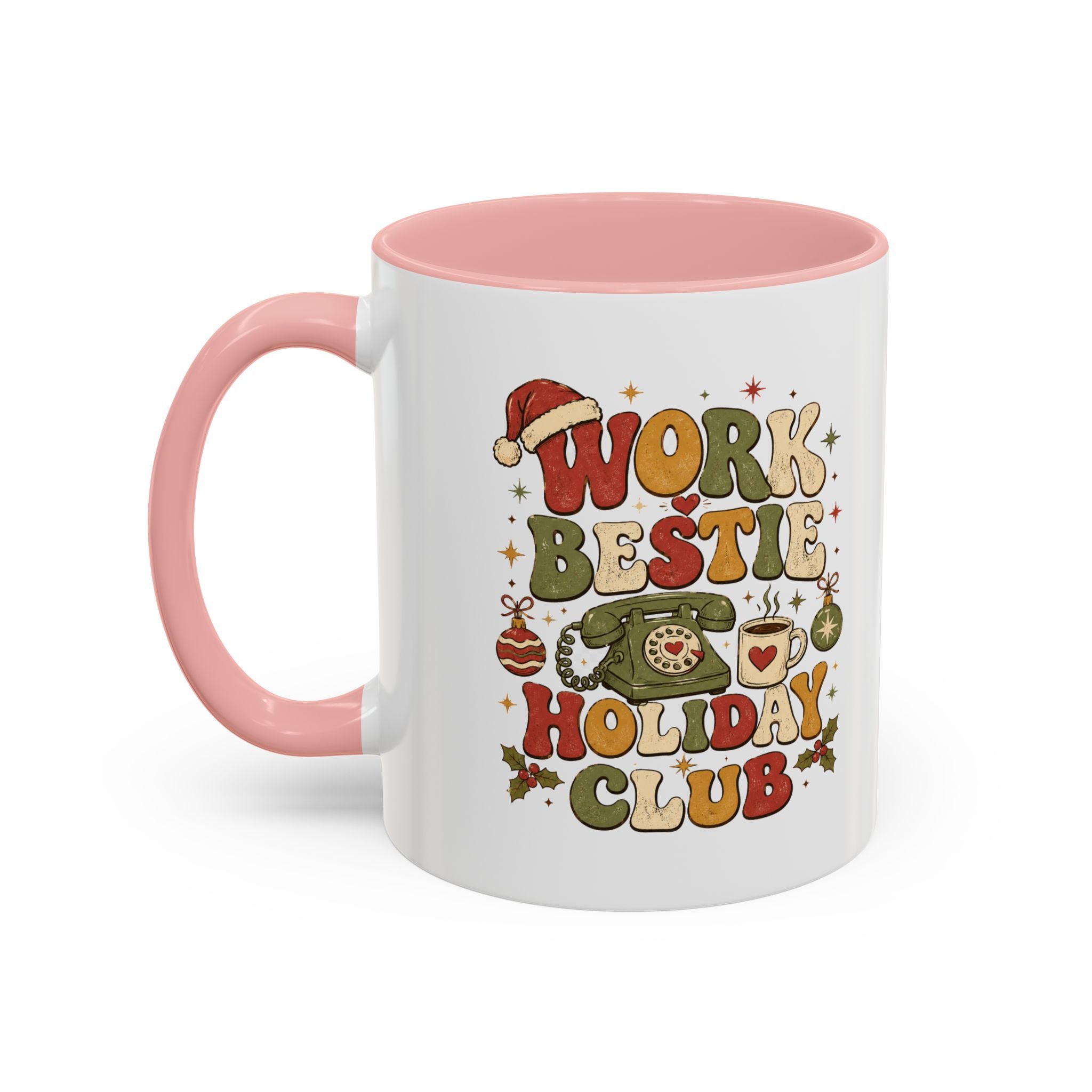 Modern Day Christmas Work Bestie Holiday Club Coffee Mug — Retro Christmas Accent Mug