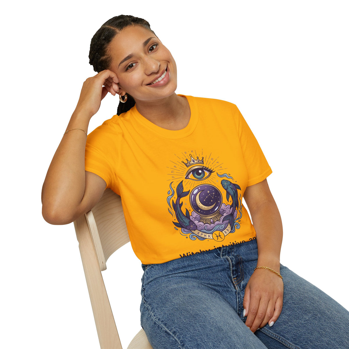 Pisces Mystic Eye T-Shirt — Witchy Astrology Moon & Crown Design