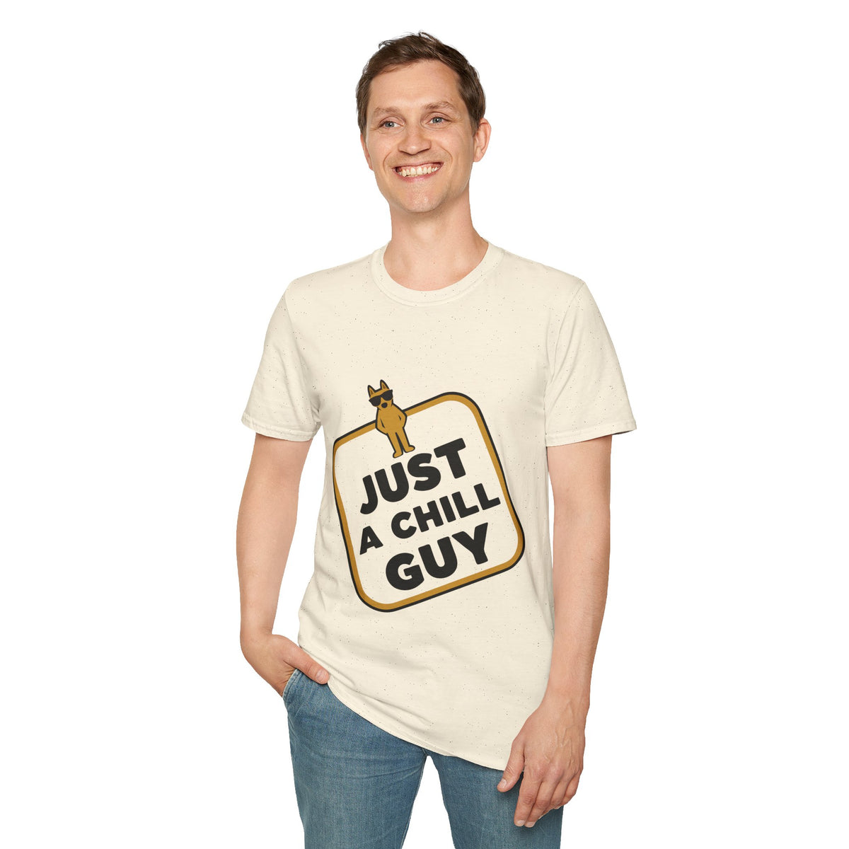 Just A Chill Guy Gold Block Badge T-Shirt - Viral Meme Mascot Tee - Trending Now - September 2026