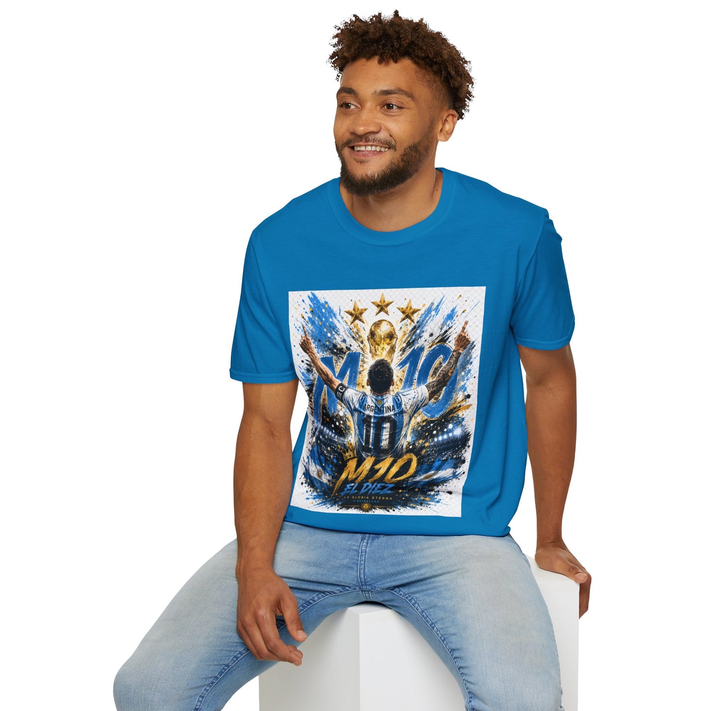 Argentna  Soccer M10 Champion T-Shirt — Gold Trophy & Stars Football Fan Tee