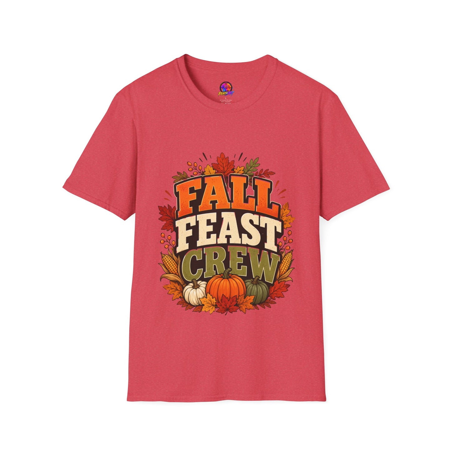 Fall Feast Crew T-Shirt — Thanksgiving Pumpkin & Leaves Graphic Tee