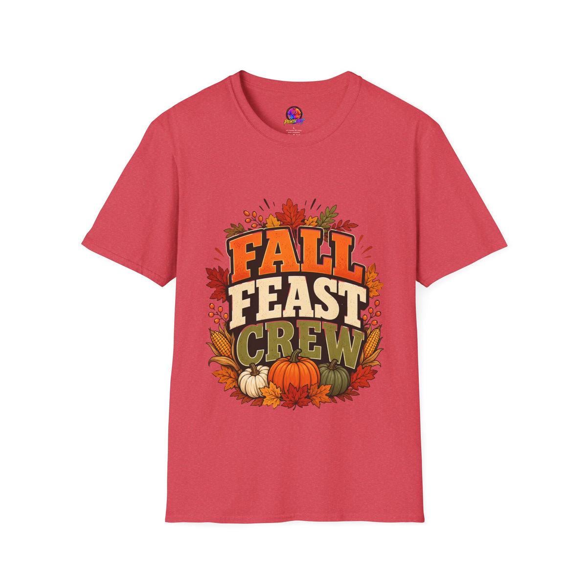 Thanksgiving T-Shirt Fall Feast Crew T-Shirt — Thanksgiving Pumpkin & Leaves Graphic Tee