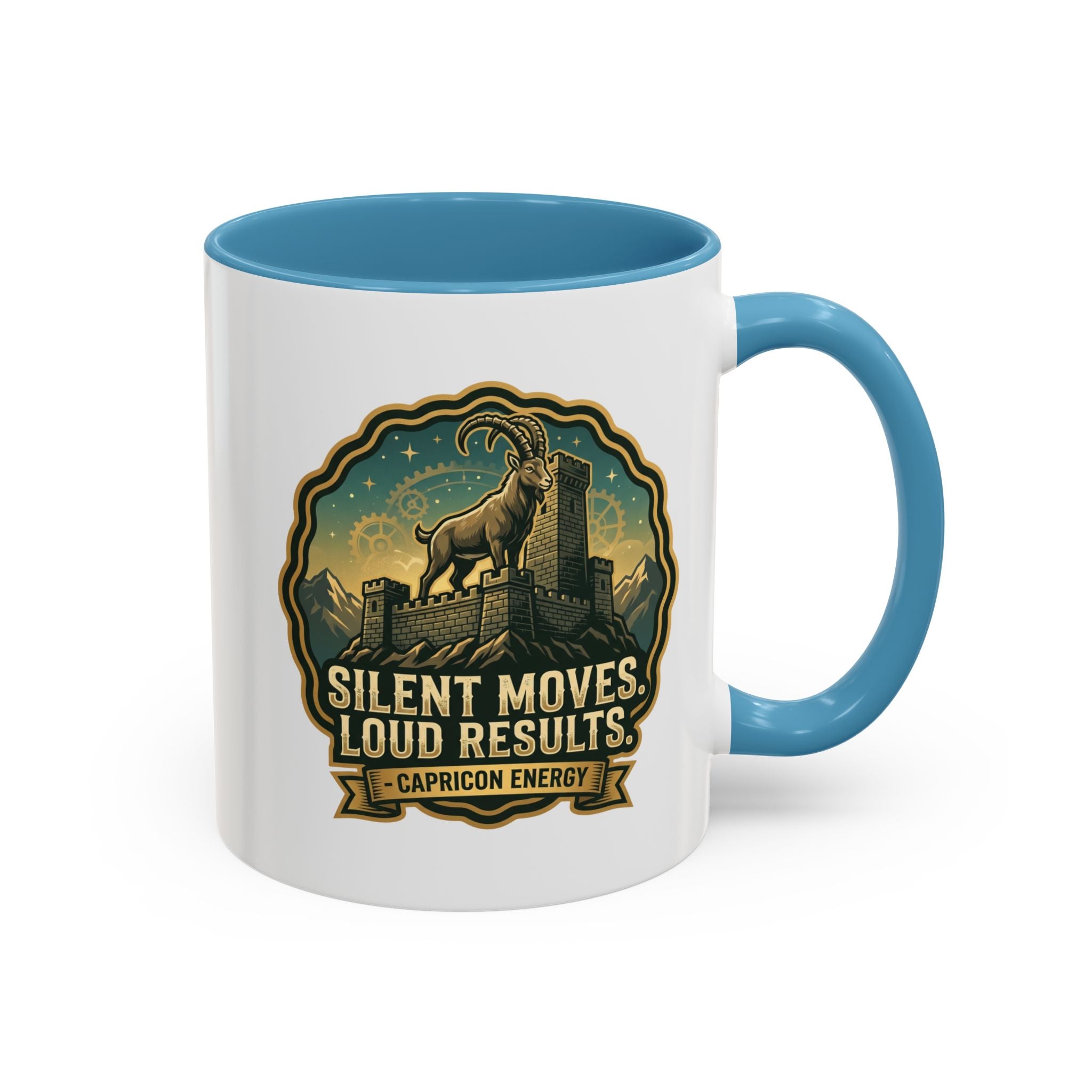 Capricorn Coffee Mug - "Silent Moves. Loud Results." Zodiac Goat Accent Mug