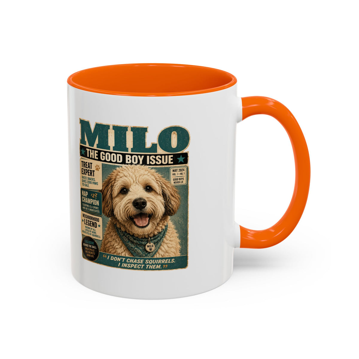 Milo Bailey Dog Dad Mom Milo 'The Good Boy Issue' Accent Coffee Mug – Cute Dog Magazine Cover Design