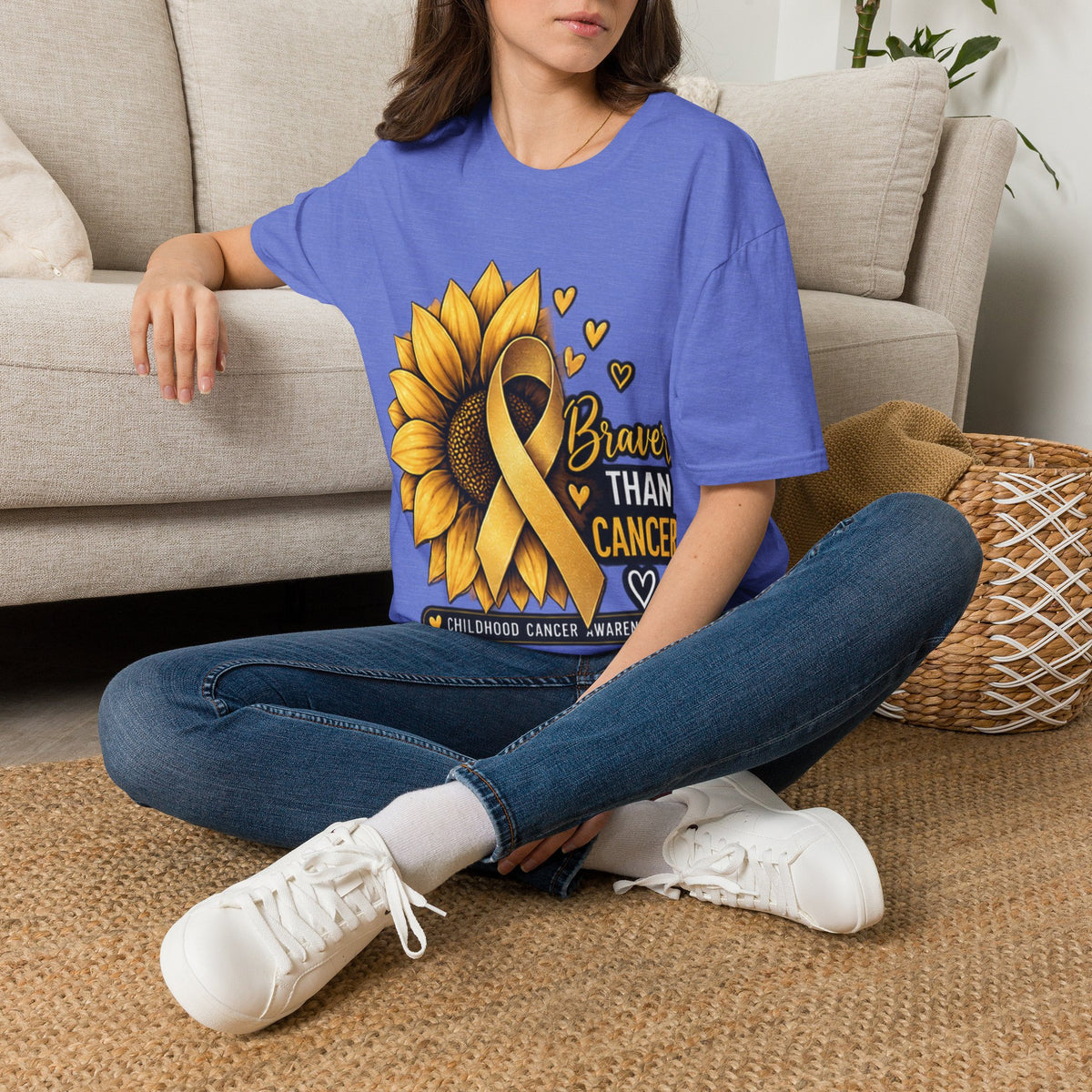Braver Than Cancer Childhood Cancer Awareness Sunflower T-Shirt