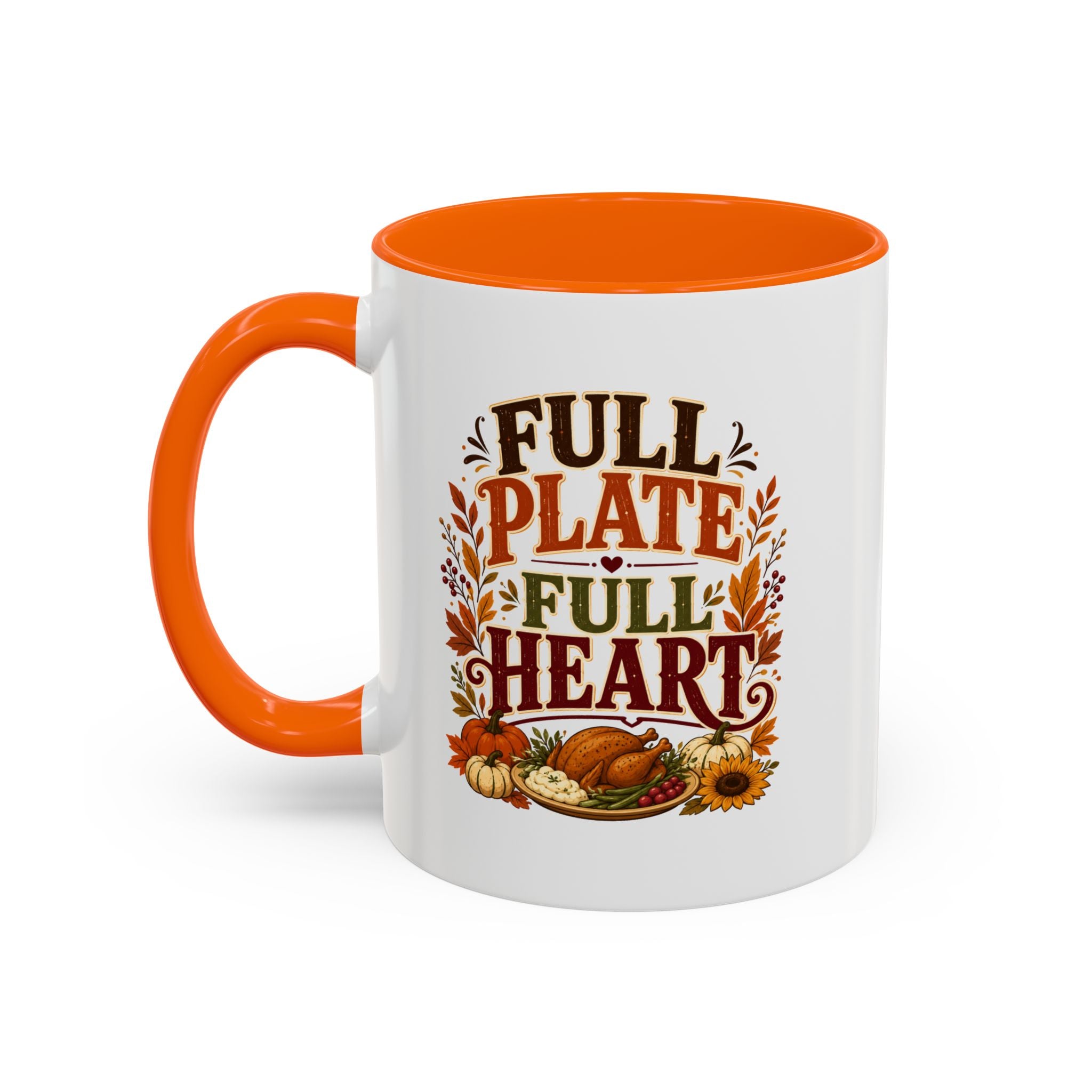 Thanksgiving Mug Full Plate Full Heart Accent Coffee Mug — Fall Thanksgiving Harvest Tea Cup