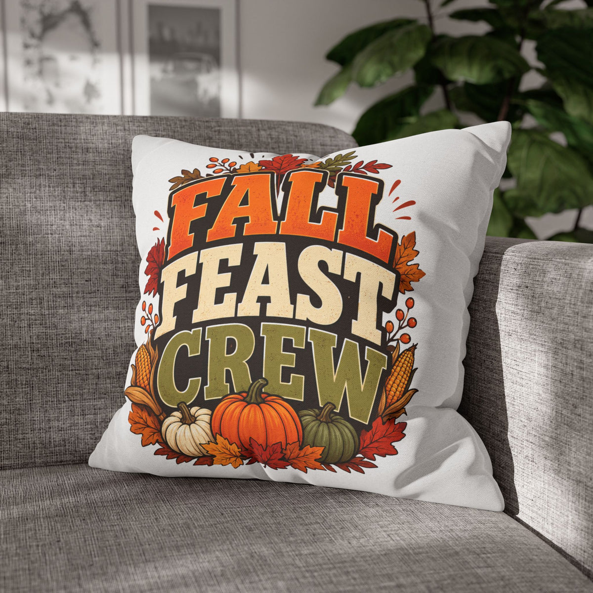 Thanksgiving Fall Feast Crew Pillowcase — Autumn Pumpkin & Leaves Decorative Pillow Cover