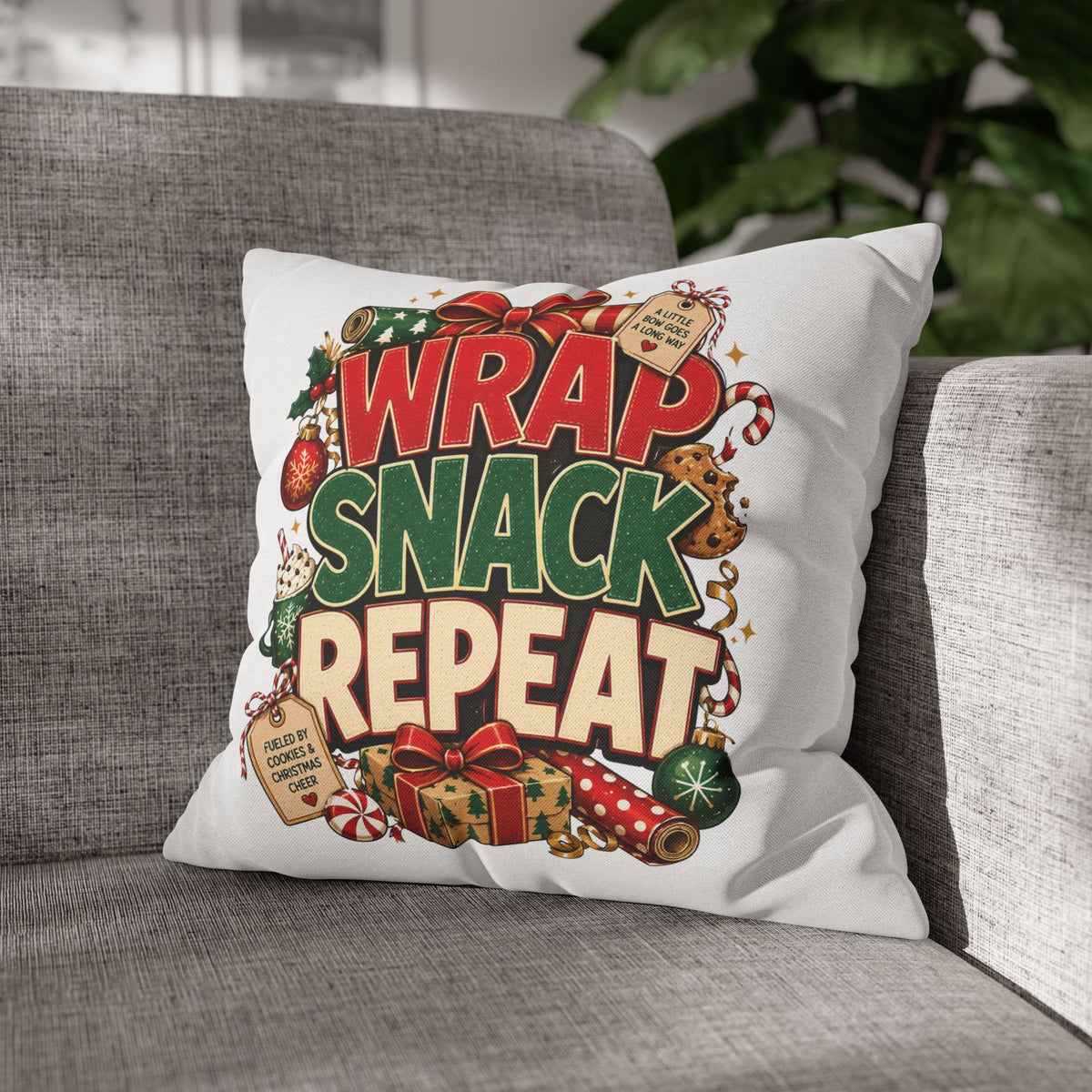Christmas Spun Polyester Square Pillowcase Wrap Snack Repeat