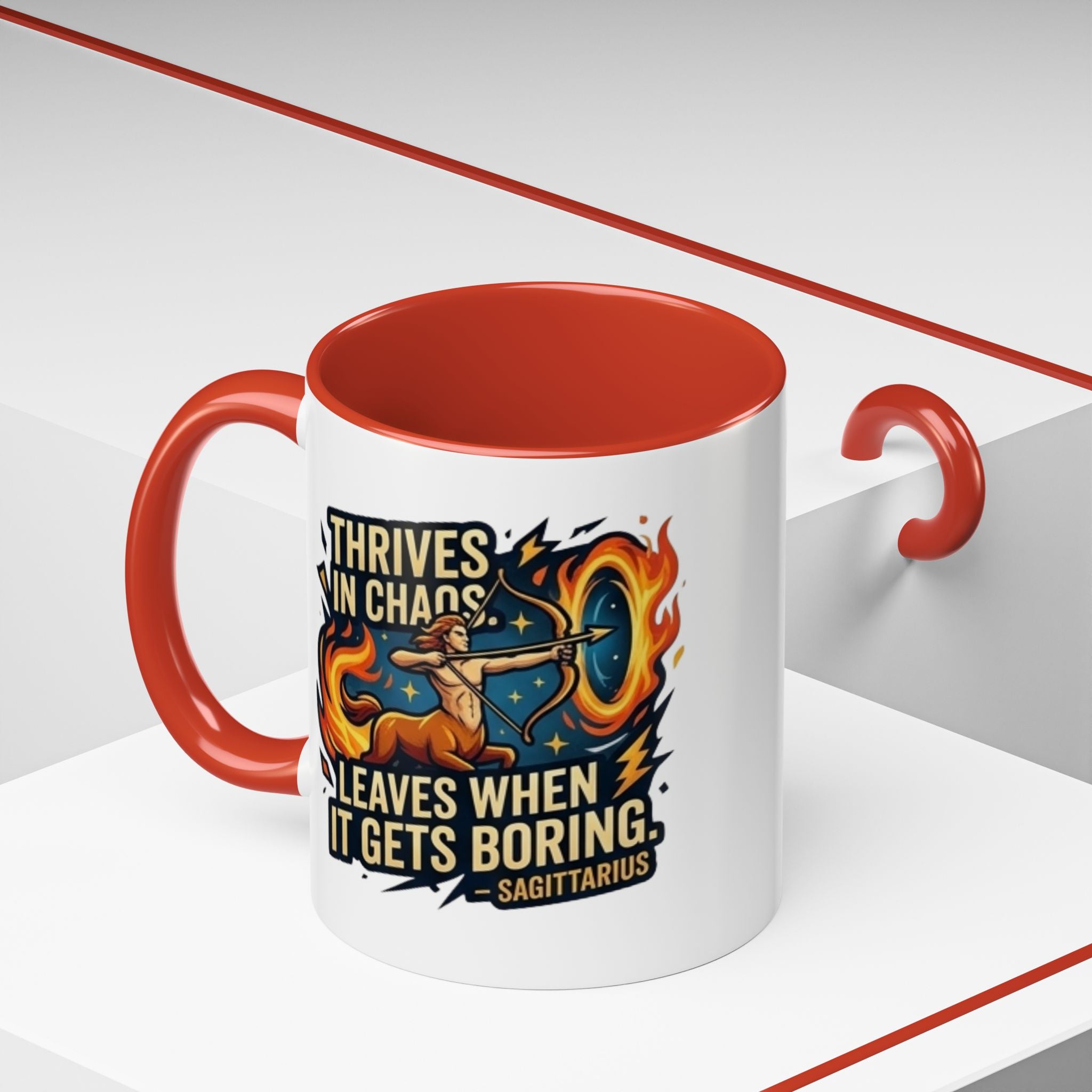 Sagittarius Coffee Mug – "Thrives in Chaos, Leaves When It Gets Boring" Accent Mug