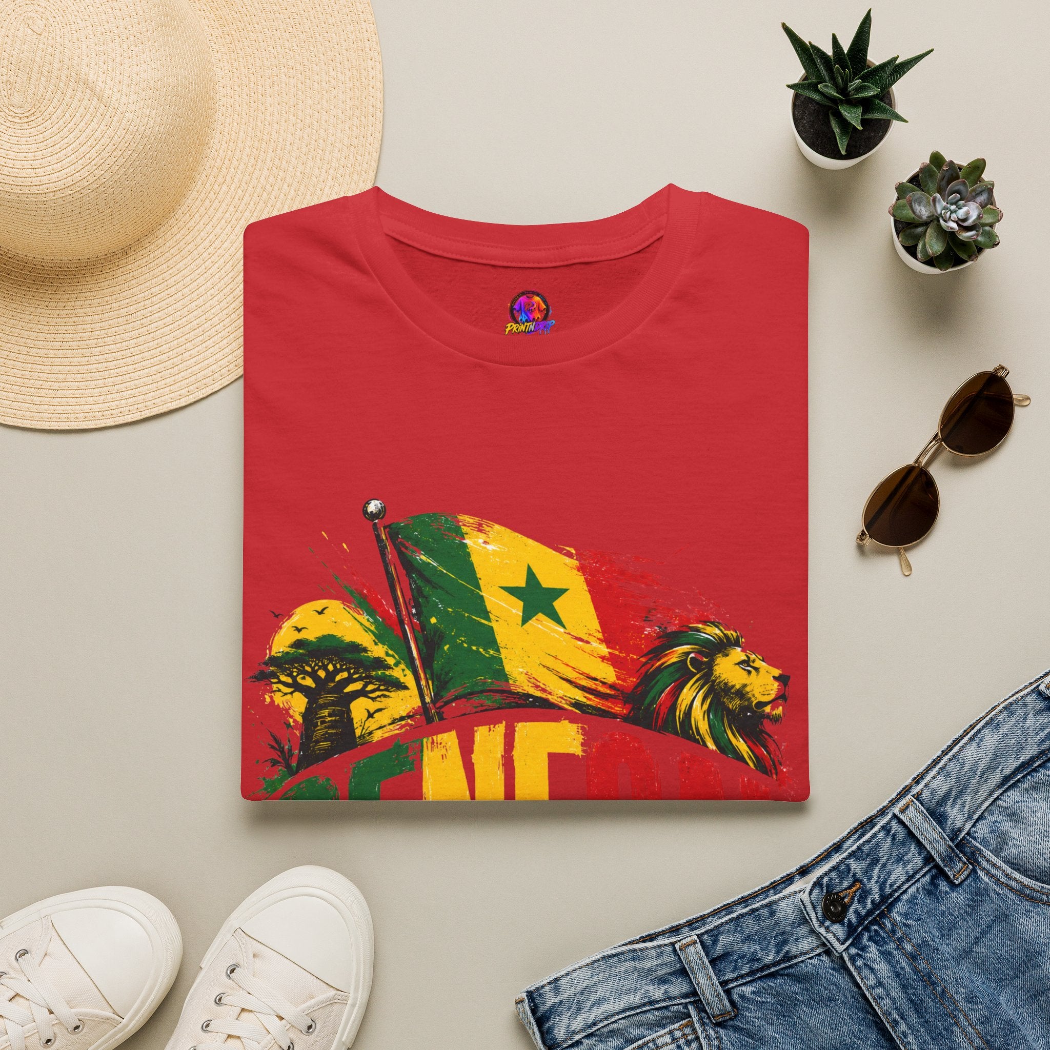 Senegal Flag Soccer T-Shirt — Lion & Football Pride Tee