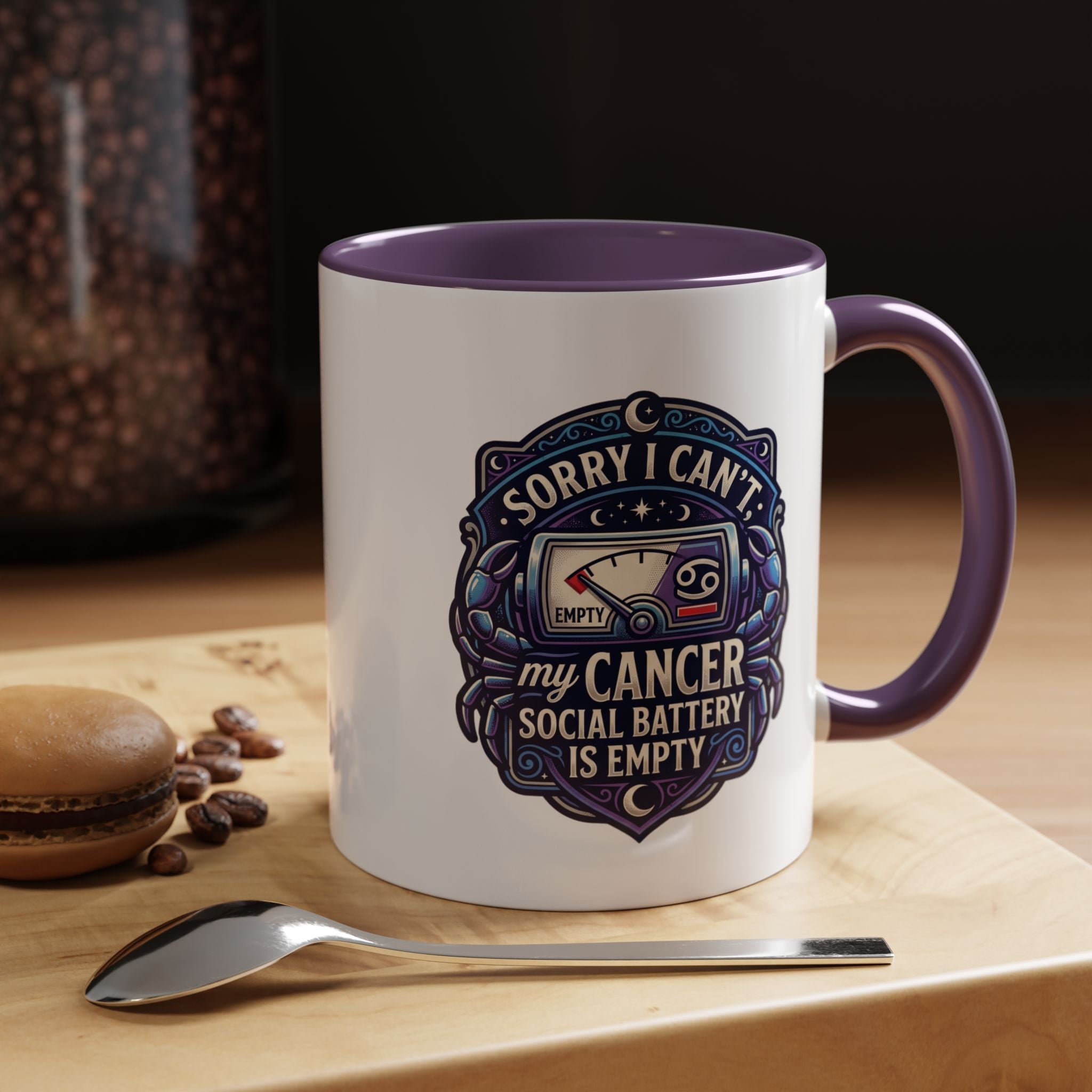 Accent Coffee Mug — “Sorry I Can’t My Cancer Social Battery Is Empty” Support Awareness Mug