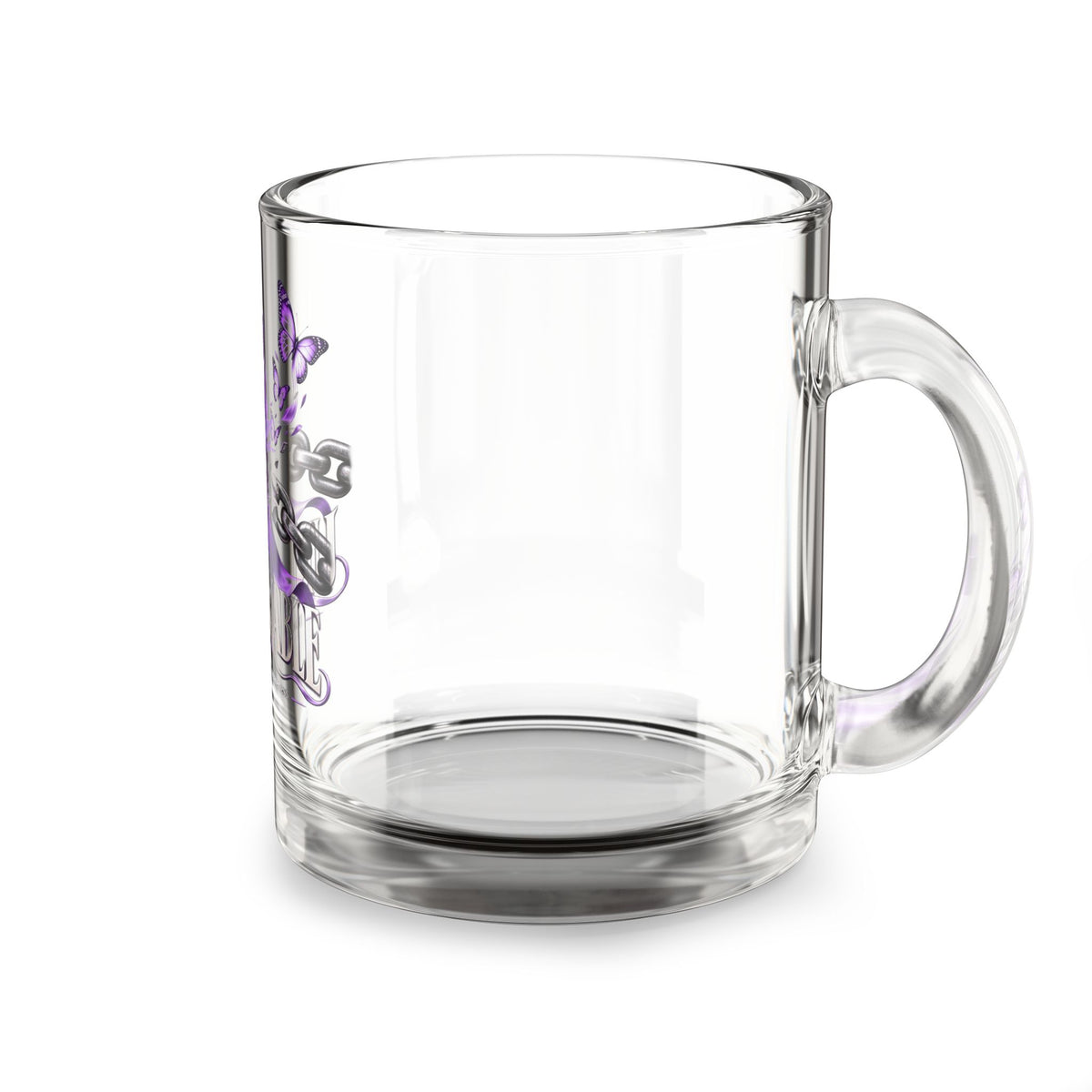 Glass Mug — "Unbreakable" Purple Domestic Violence Awareness Ribbon Design (10 oz)