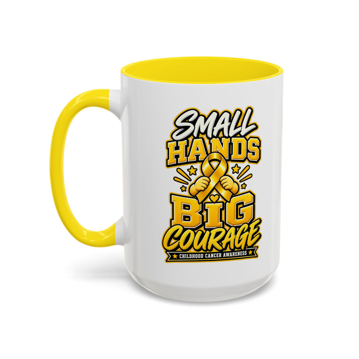 Coffee Mug - "Small Hands Big Courage" Childhood Cancer Awareness Accent Mug