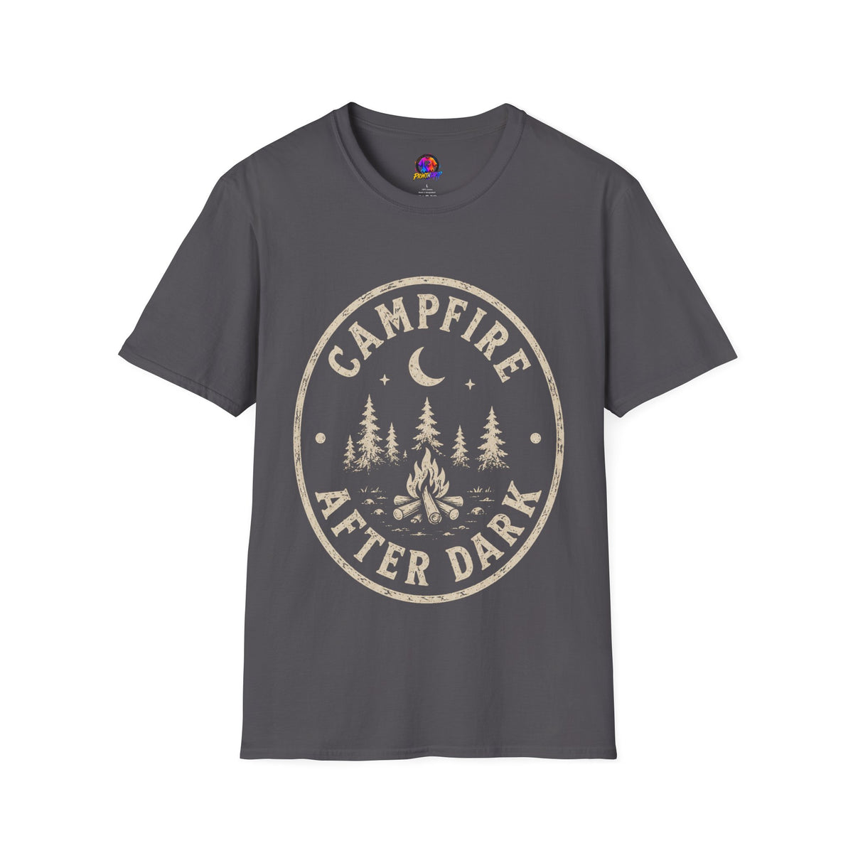 Campfire T-Shirt — 'Campfire After Dark' Vintage Moon & Trees Graphic