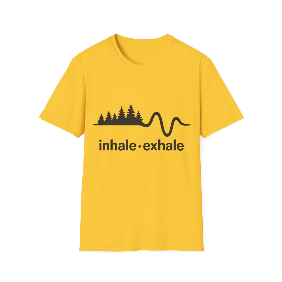"Inhale Exhale" Mountain Pulse Graphic Tee - Minimalist Breathe Yoga Mindfulness White T-Shirt - Trending Now - September 2026