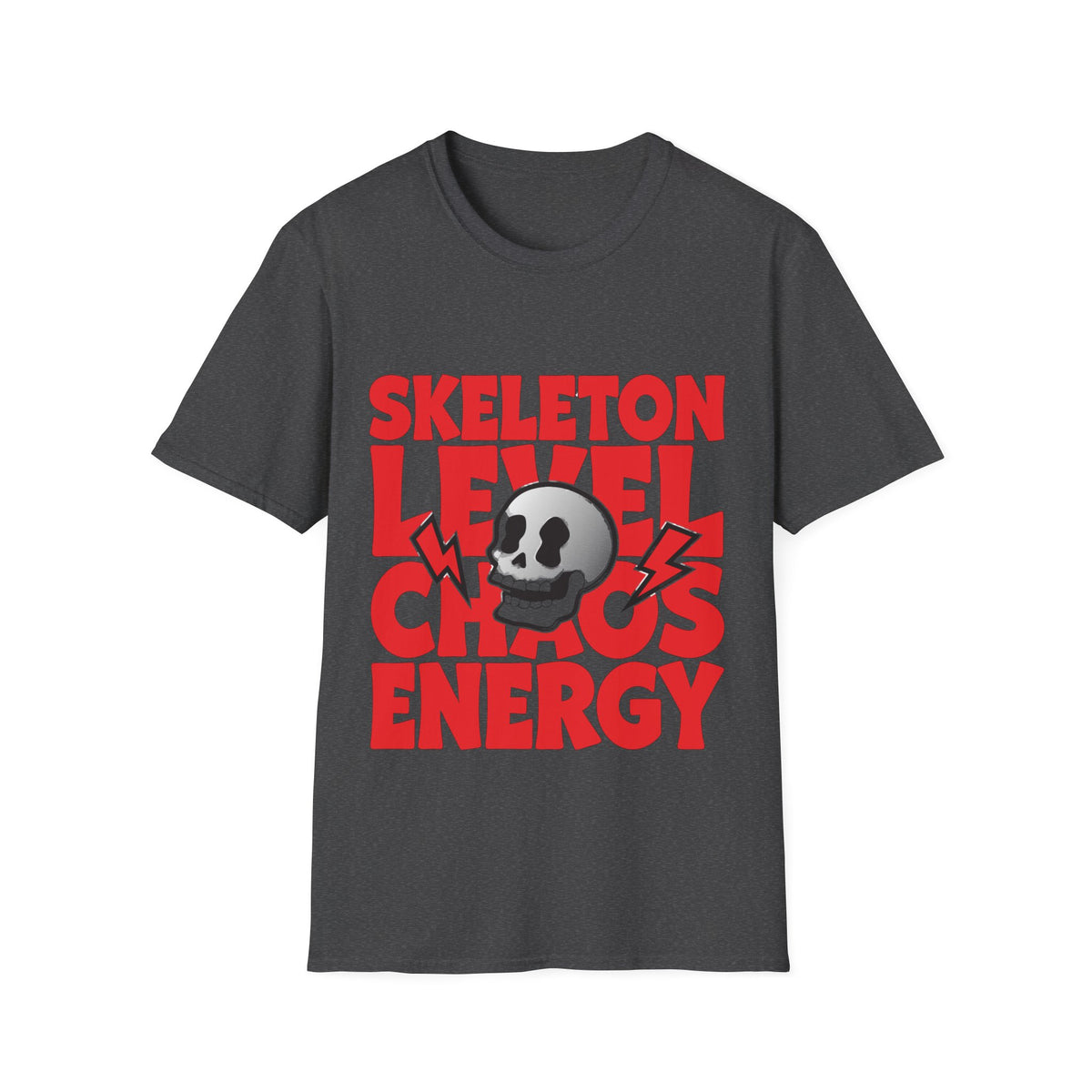 Skeleton Level Chaos Energy Red Block Tee - Bold Skull Lightning Graphic T-Shirt - Trending Now - September 2026