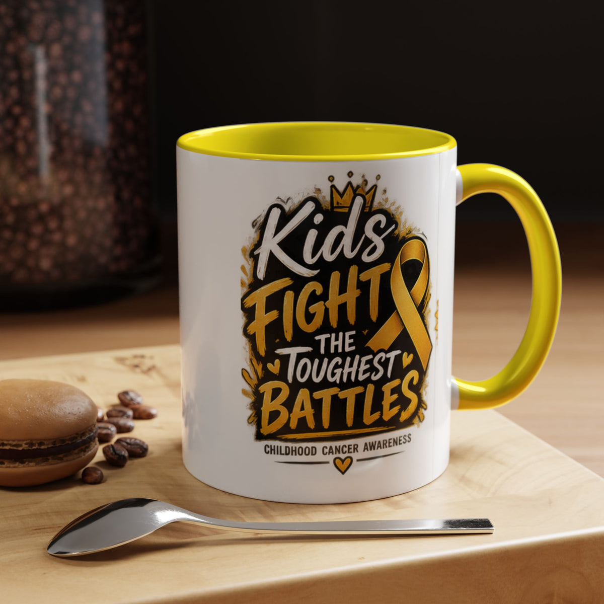 Kids Fight The Toughest Battles Accent Coffee Mug — Childhood Cancer Awareness 11/15oz