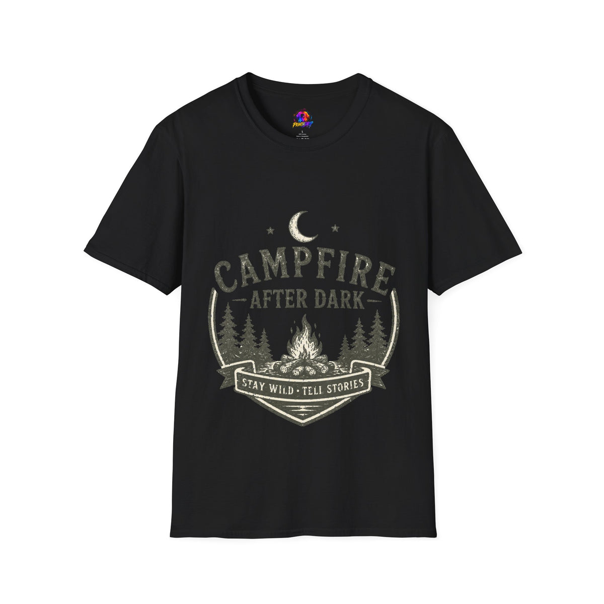 Campfire T-Shirt — "Campfire After Dark" Moonlit Camping Graphic