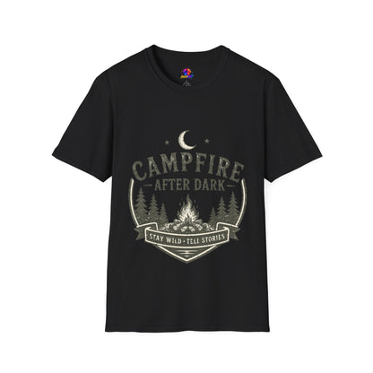 Campfire T-Shirt — "Campfire After Dark" Moonlit Camping Graphic