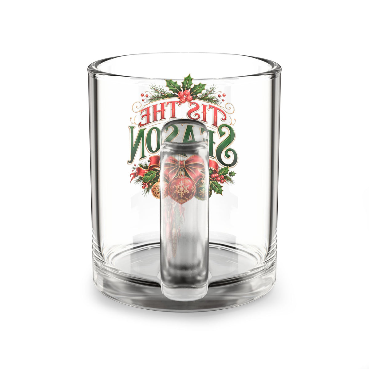 Christmas Glass Mug 10 oz Tis The Season Glass Mug — 10oz Christmas Holiday Coffee Cup