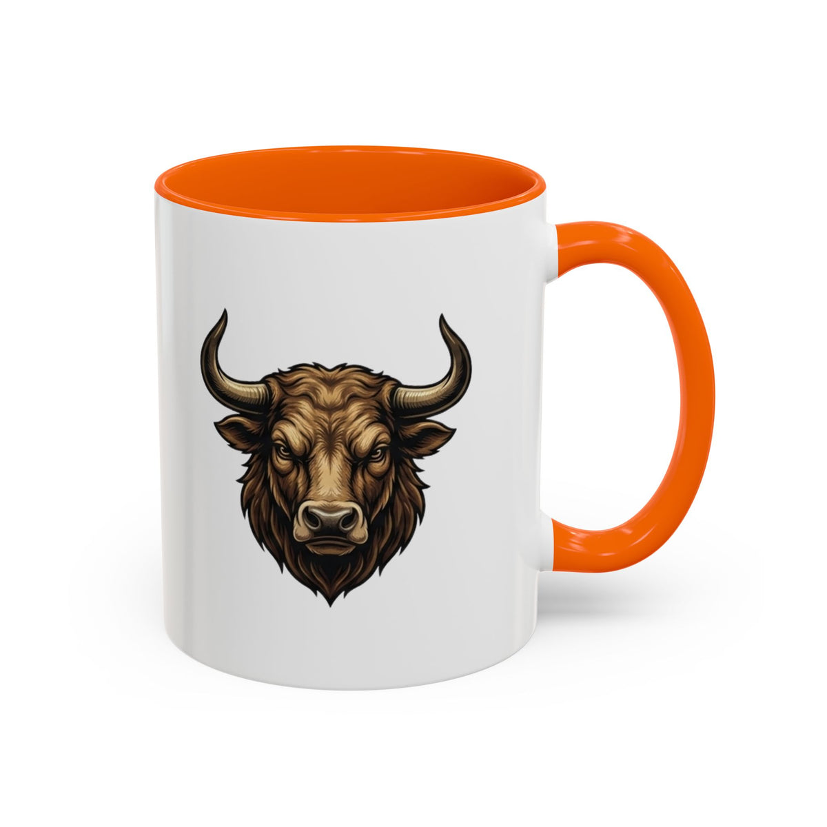 Taurus Bull Head Accent Coffee Mug — Rustic Bull Illustration Ceramic Mug
