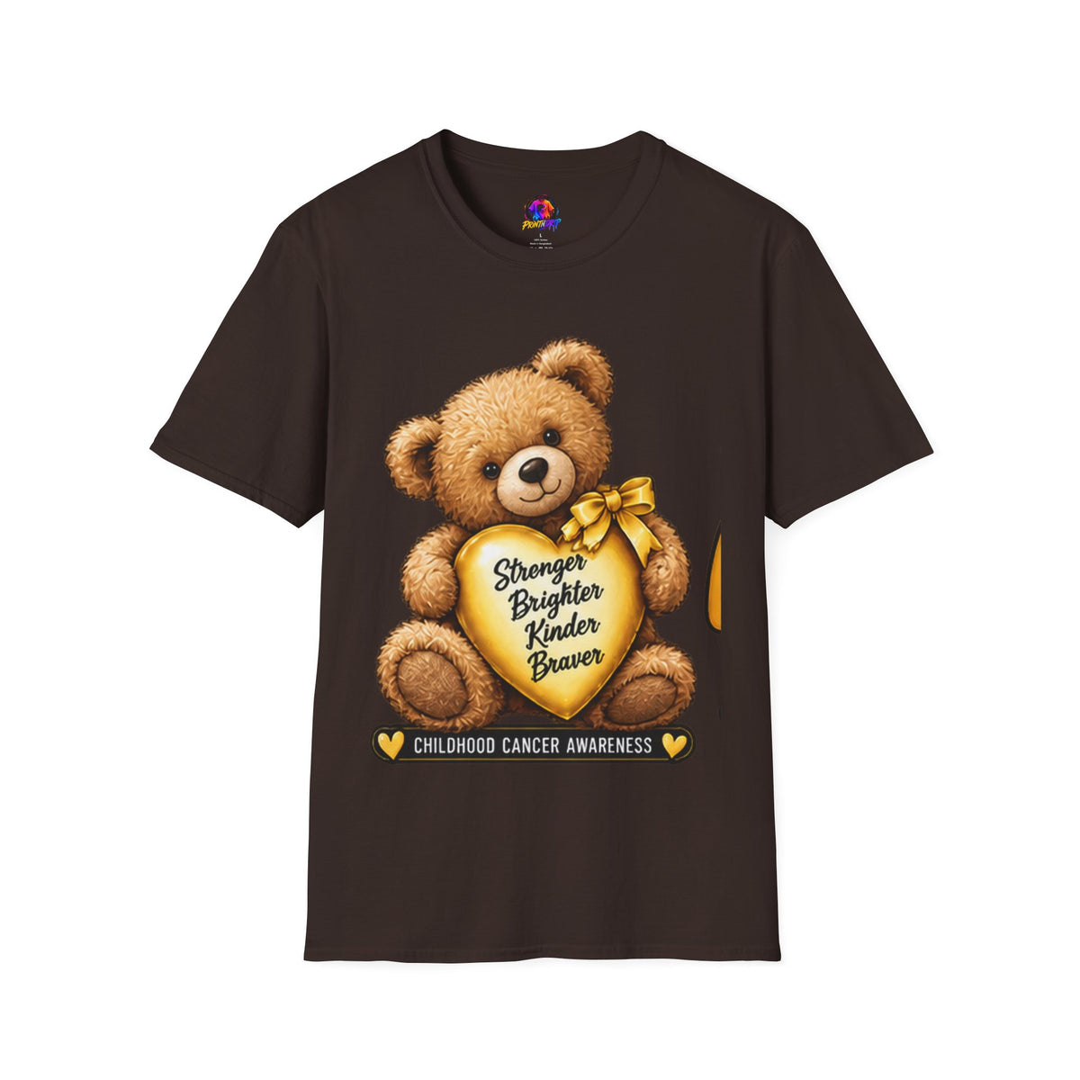 Childhood Cancer Awareness Teddy T-Shirt — "Stronger Brighter Kinder Braver"
