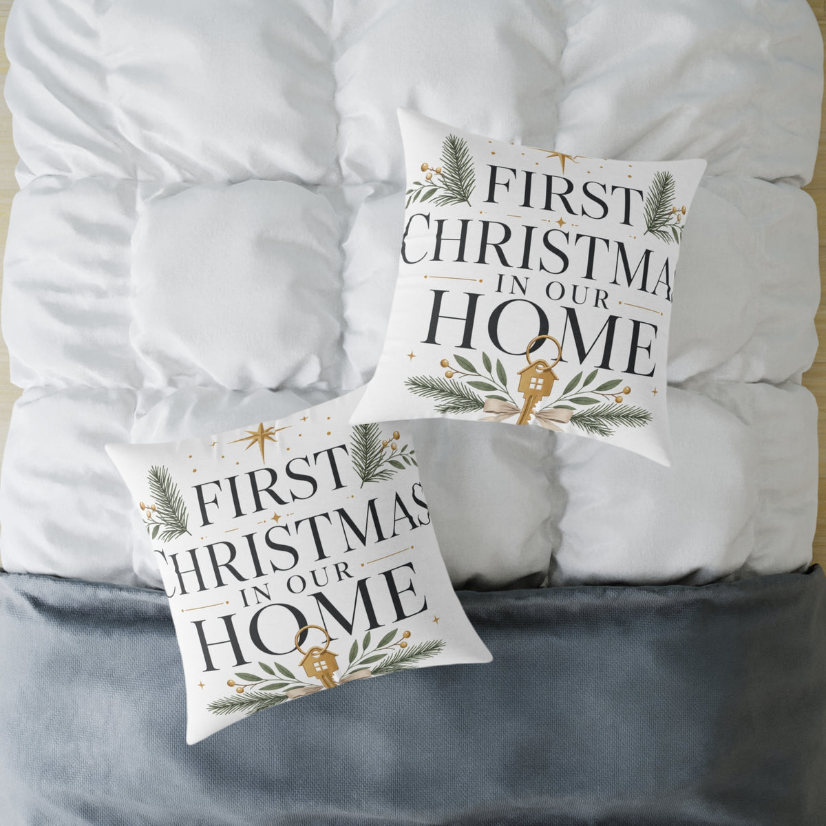 First Christmas In Our Home Square Pillow — Holiday Decorative Throw Pillow