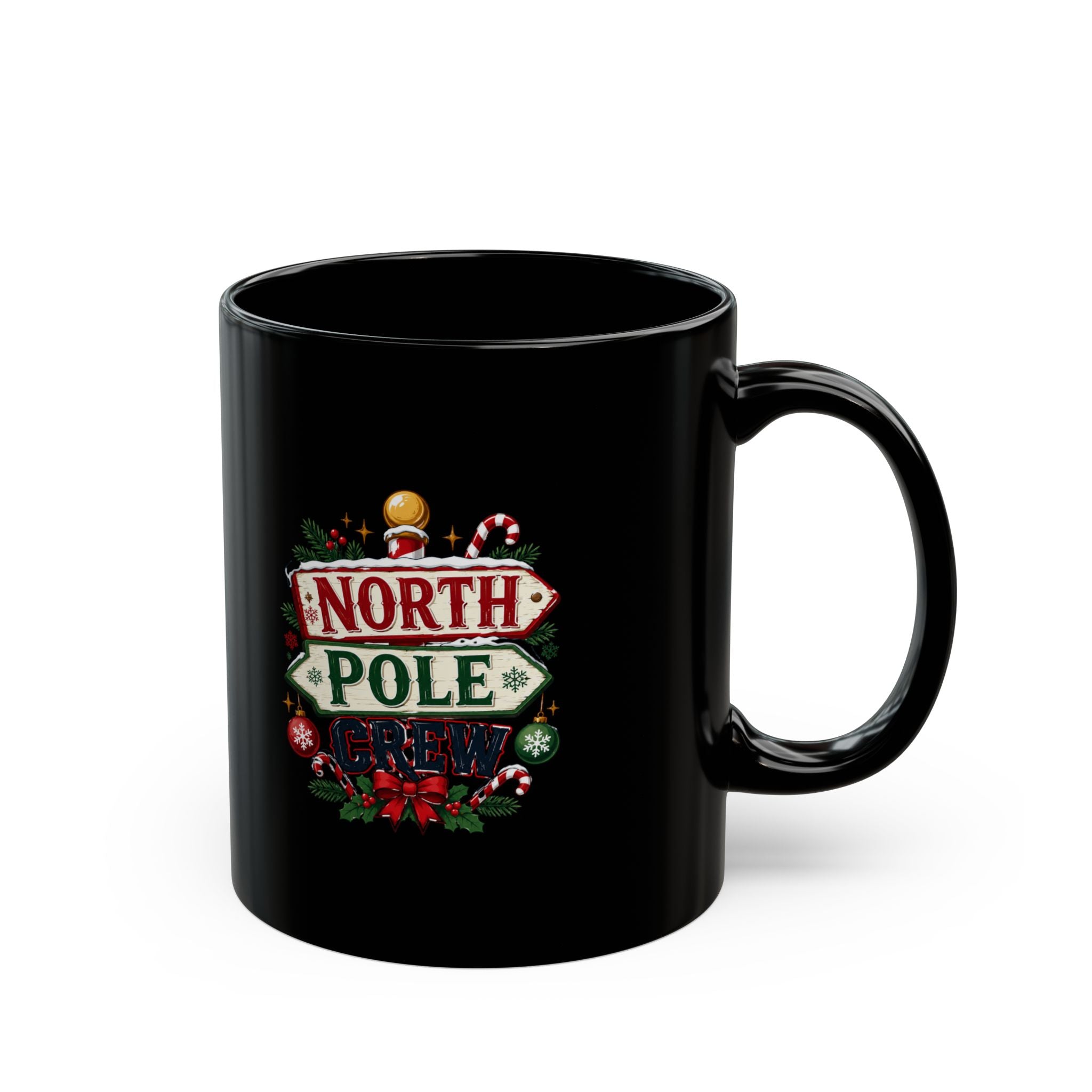 North Pole Crew Christmas Black Mug