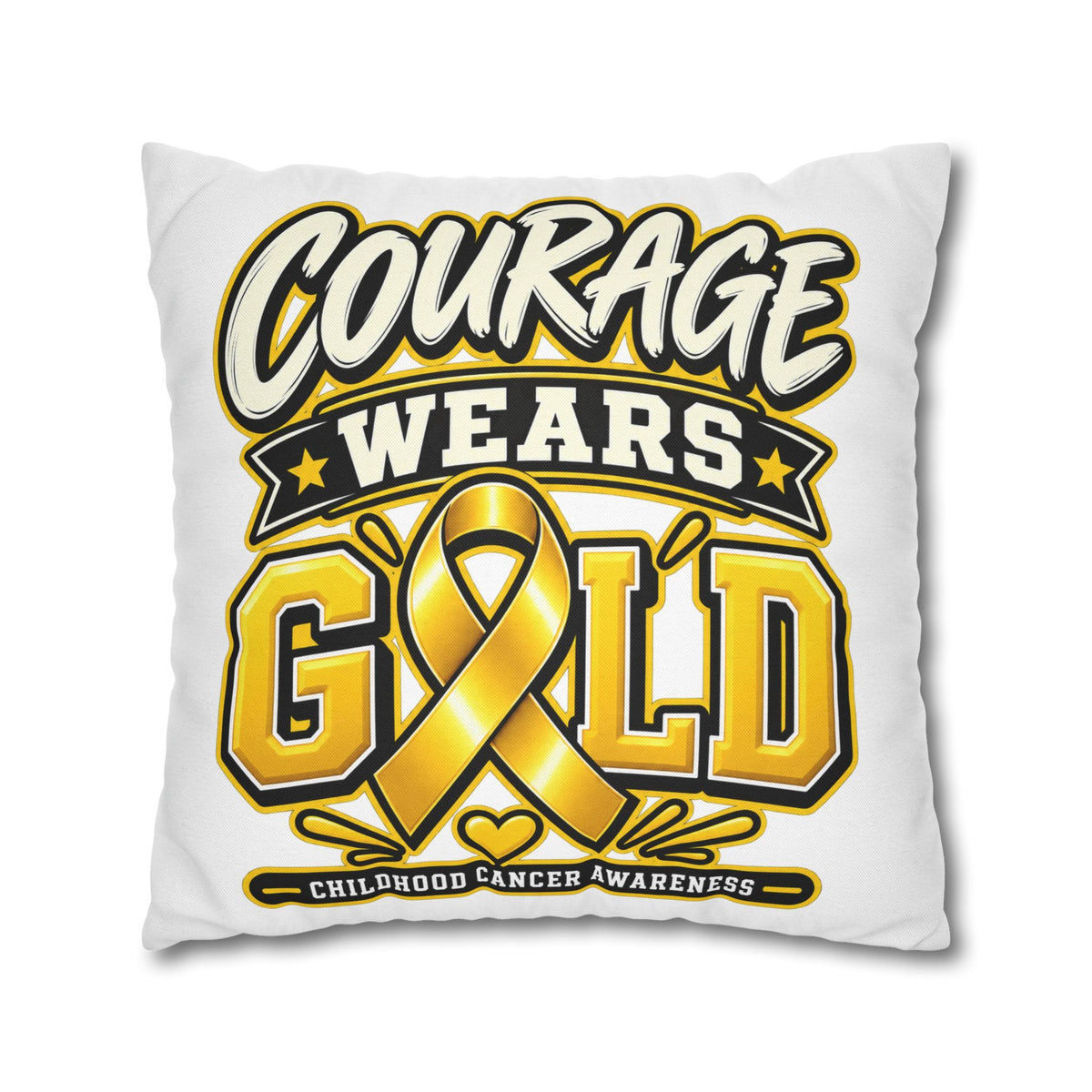 Courage Wears Gold Pillowcase – Childhood Cancer Awareness Cushion Cover