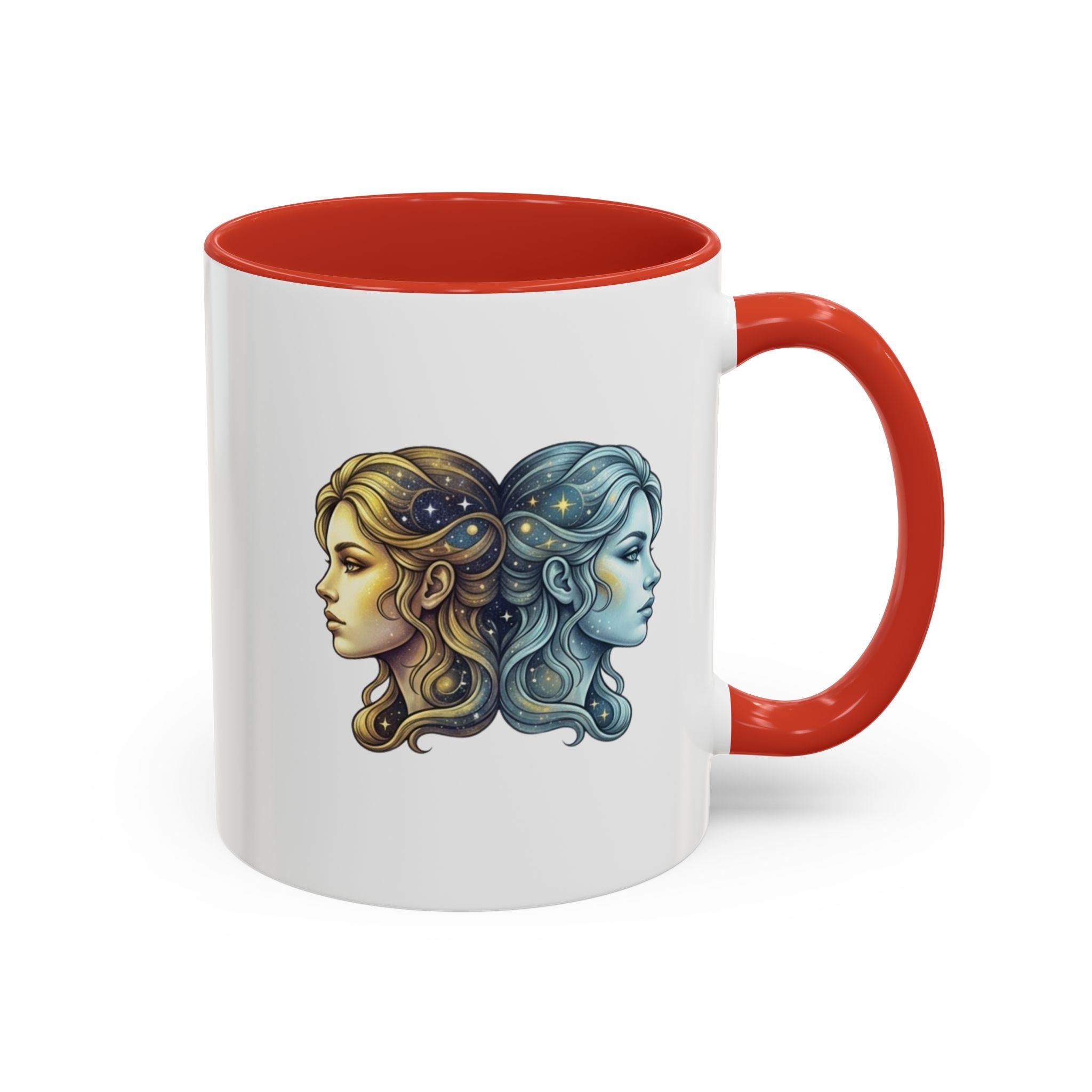 Gemini Zodiac Accent Coffee Mug — Dual Faces Astrology Design