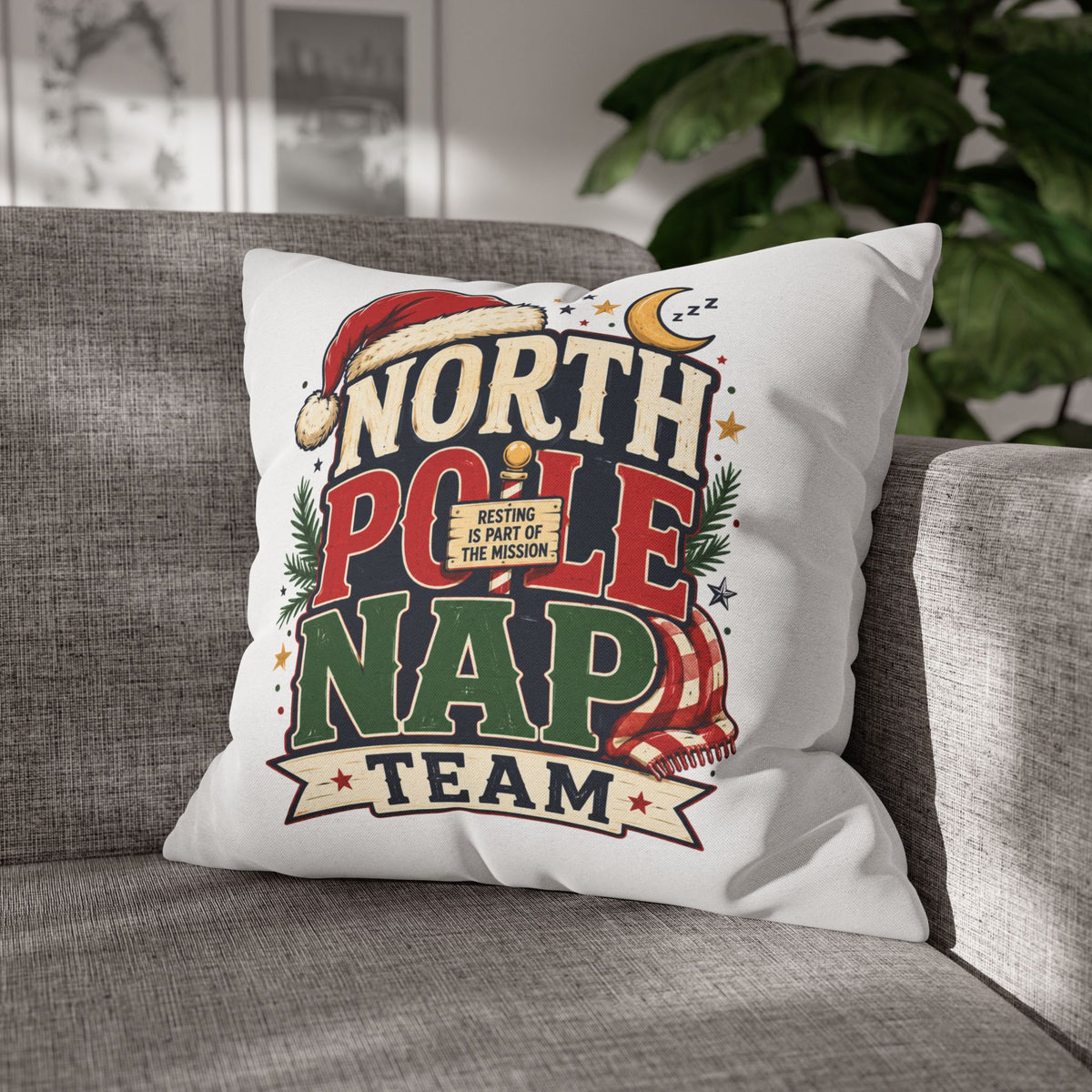 Christmas North Pole Nap Team Pillowcase — Funny Christmas Holiday Throw Pillow Cover