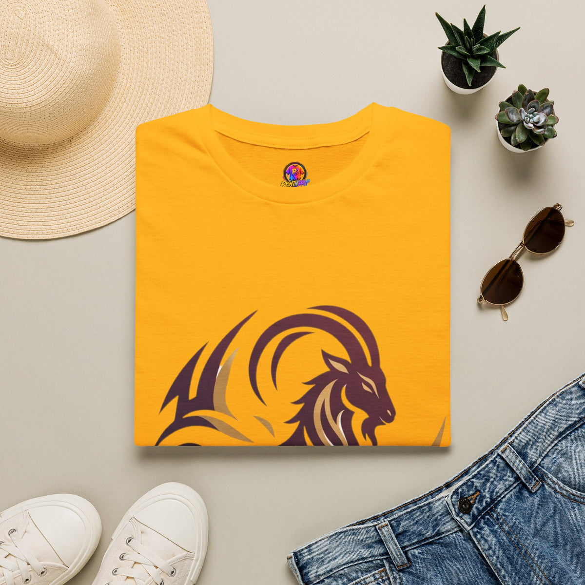 Capricorn Goat Tribal Graphic T-Shirt — Bold Goat Illustration Tee