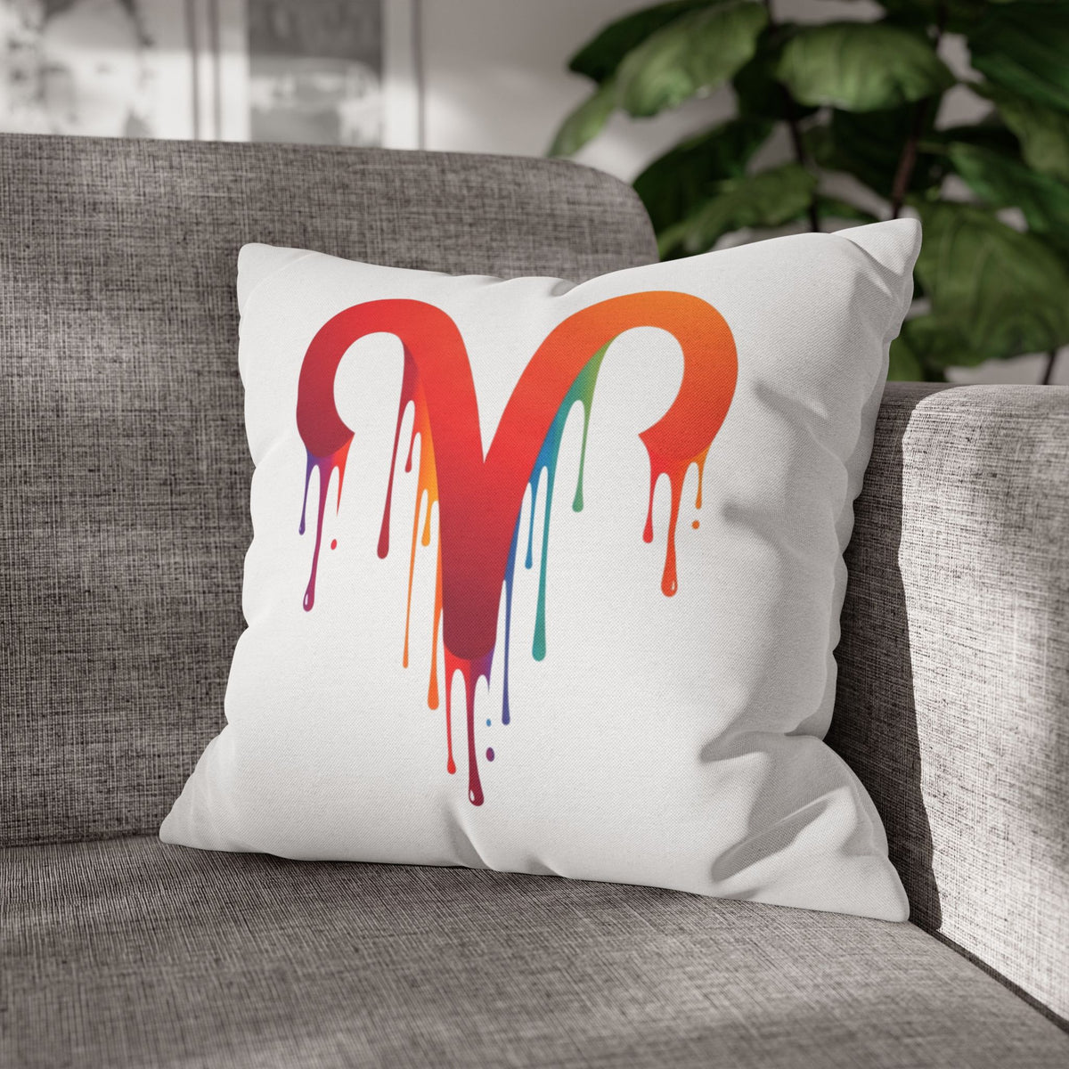 Aries Rainbow Drip Heart Pillowcase — Colorful Melting Heart Decorative Pillow