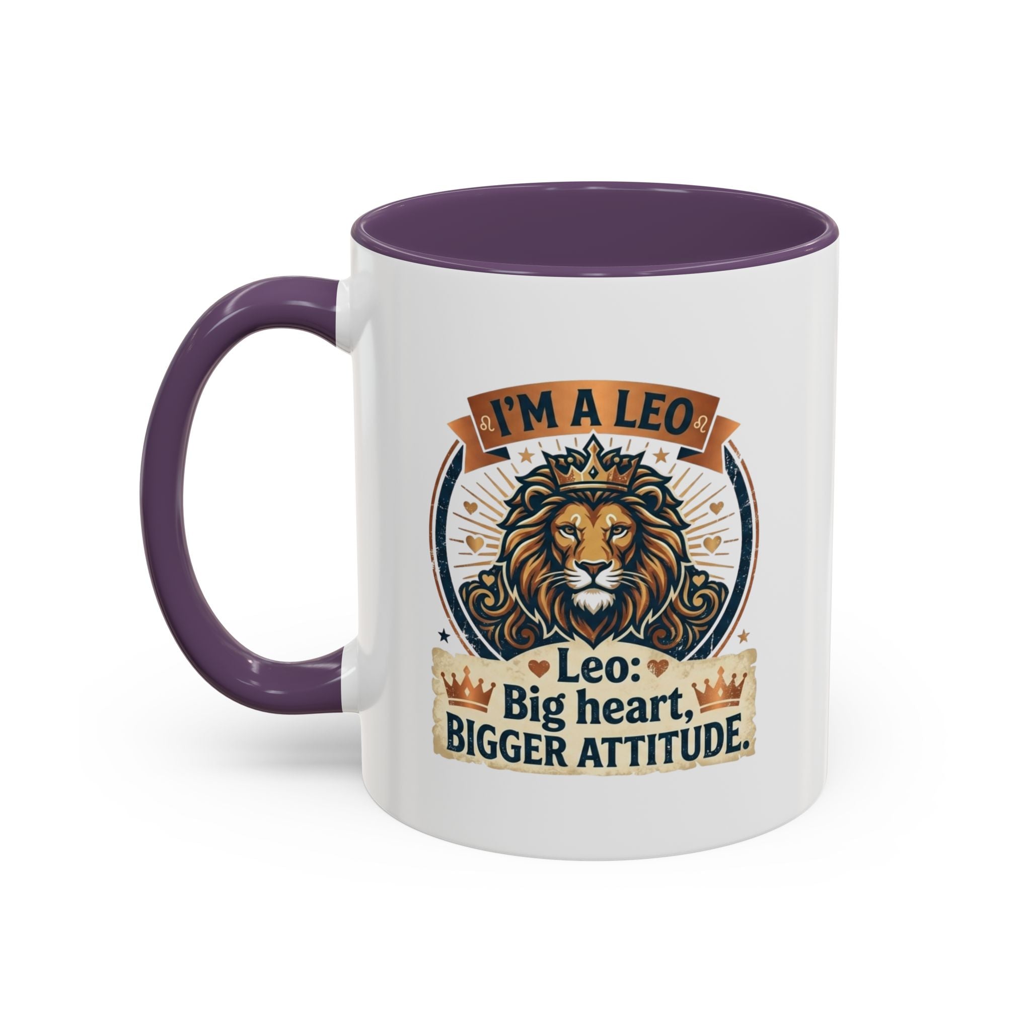 Leo Coffee Mug — "I'm a Leo: Big Heart, Bigger Attitude" Zodiac Accent Mug (11/15oz)