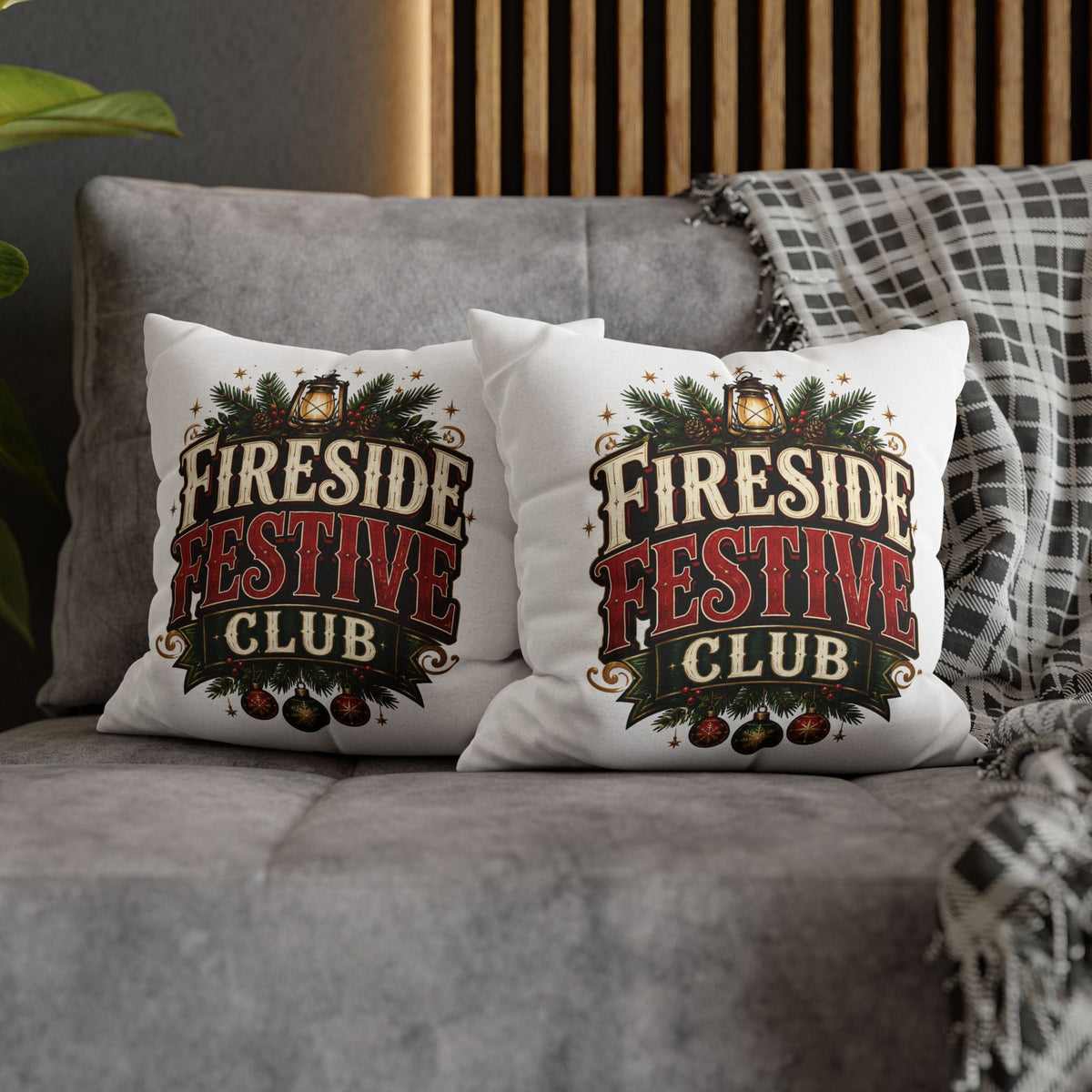 Christmas Fireside Festive Club Holiday Throw Pillowcase