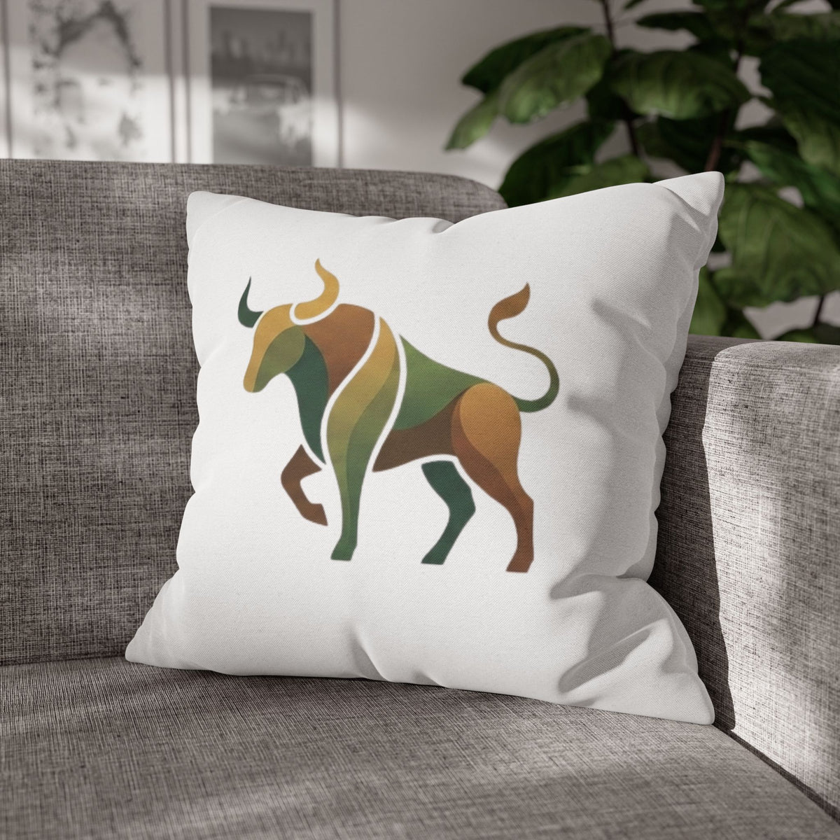 Taurus Geometric Bull Throw Pillowcase – Earth Tone Taurus Home Decor