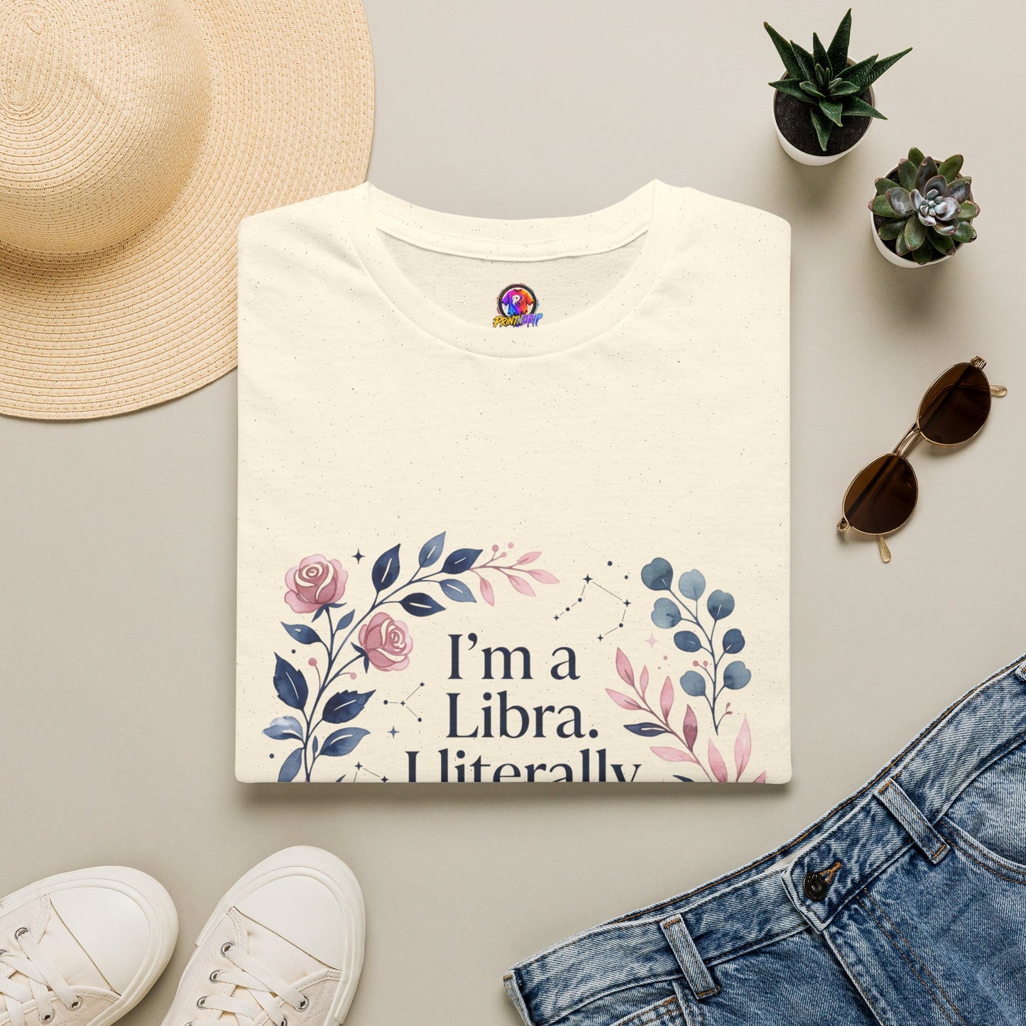 Libra Floral Zodiac T-Shirt — "I'm a Libra, I Literally Cannot Help Being Charming"