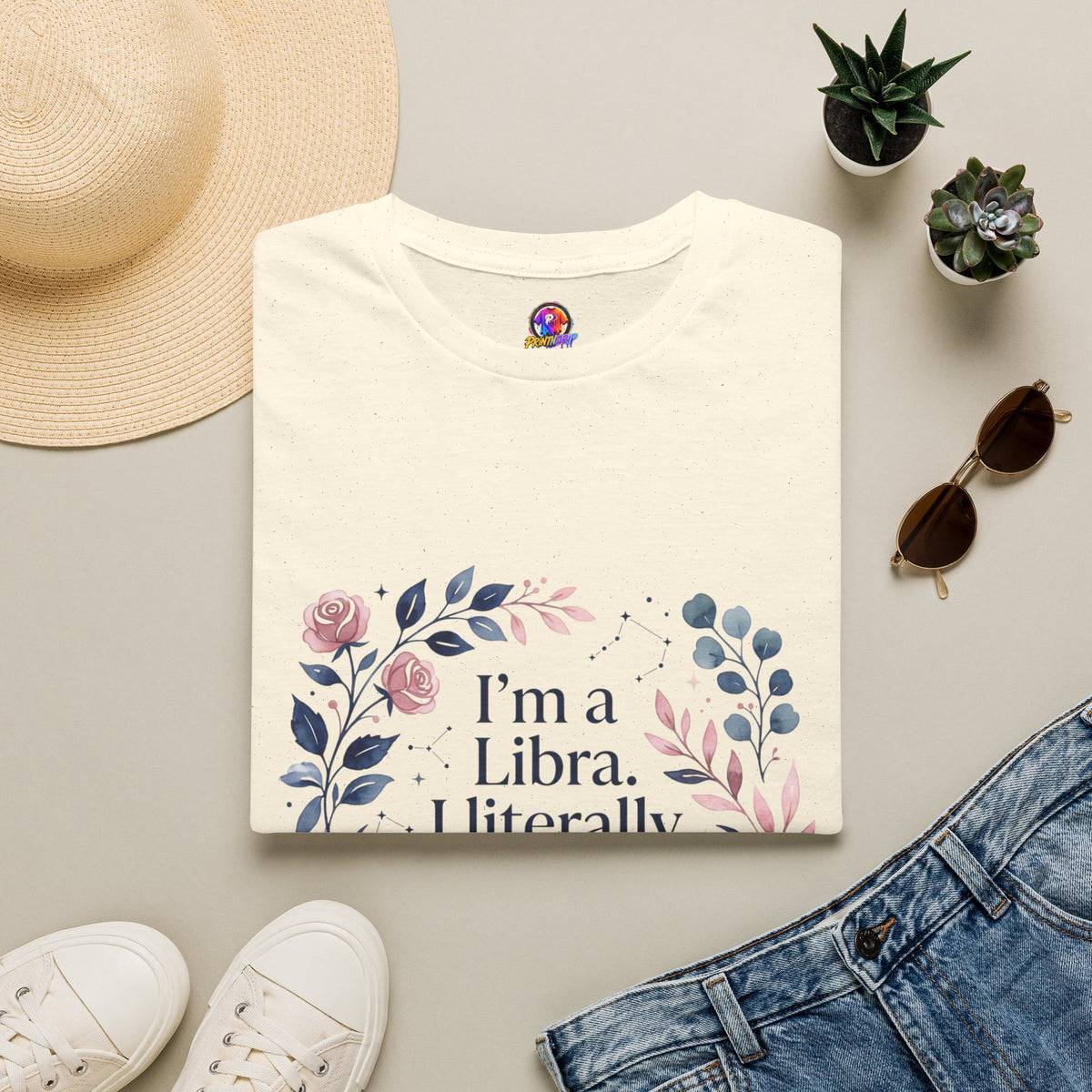 Libra Floral Zodiac T-Shirt — "I'm a Libra, I Literally Cannot Help Being Charming"
