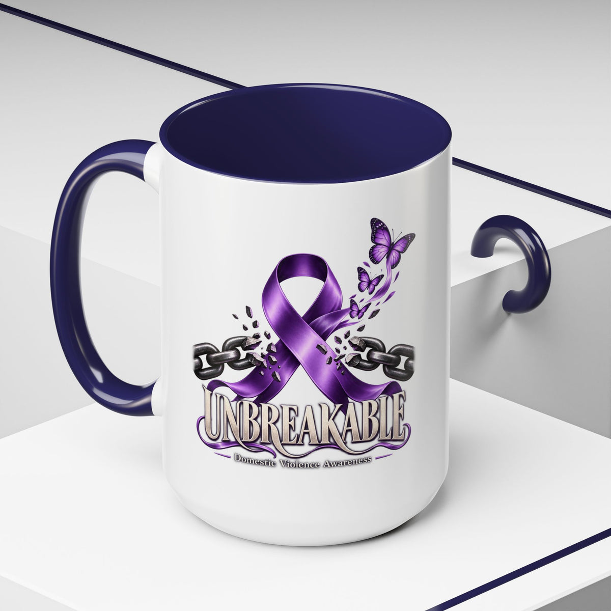 Unbreakable Purple Ribbon Coffee Mug —Domestic Violence Awareness Support Accent Mug
