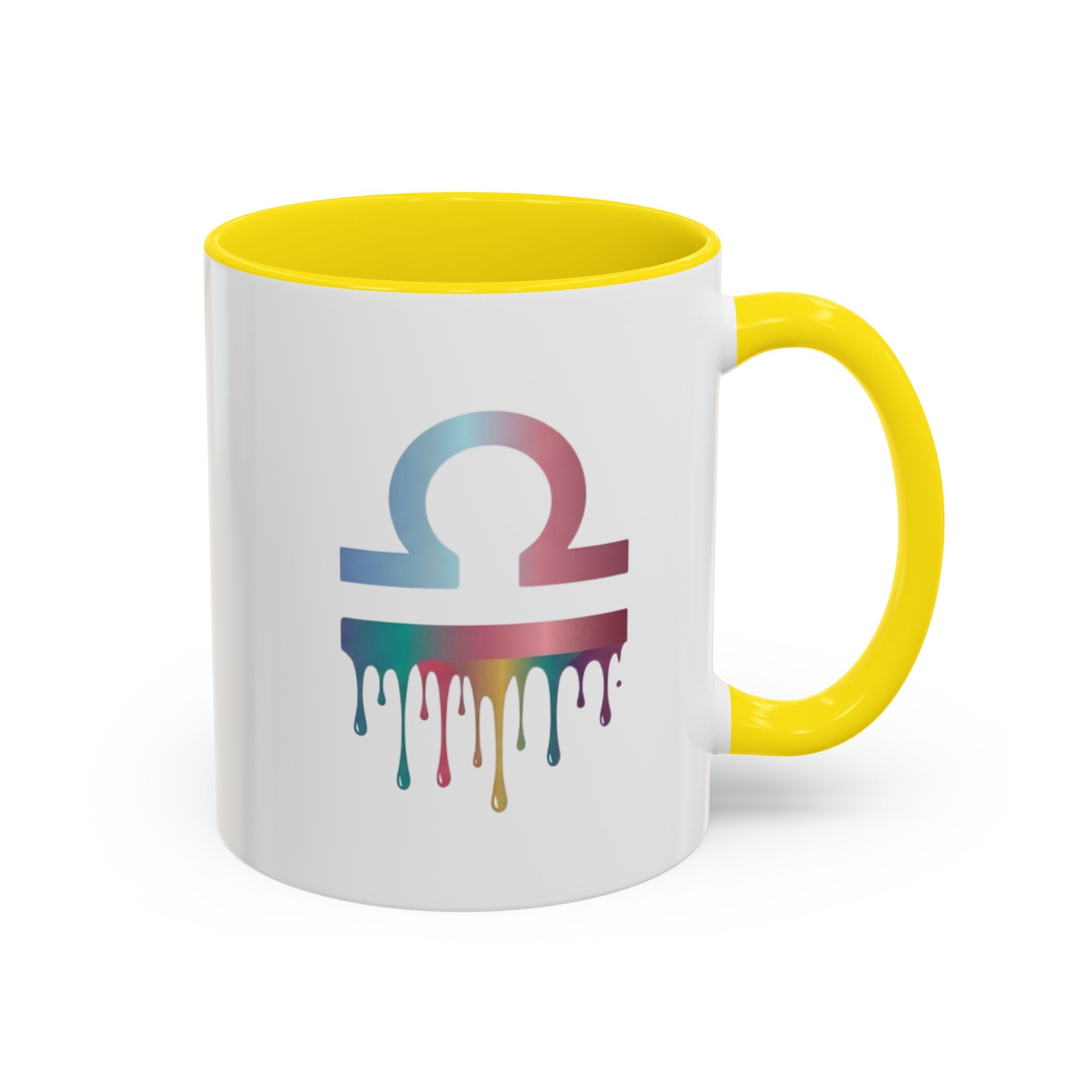 Libra Drip Accent Coffee Mug — Zodiac Symbol Rainbow Design