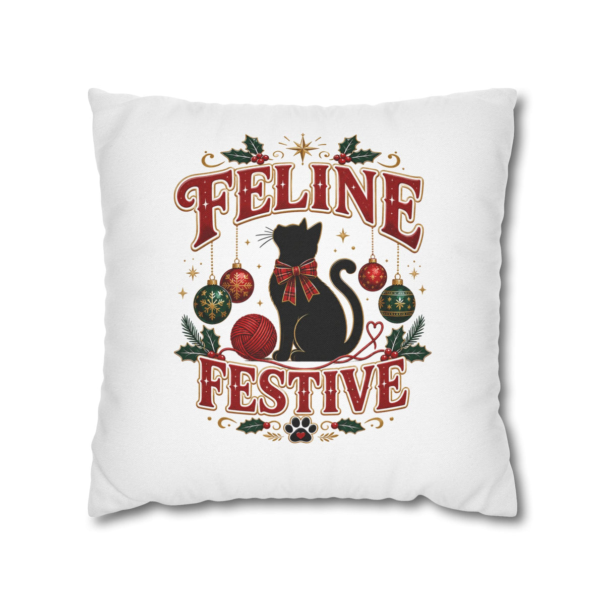Feline Festive Christmas Pillowcase — Christmas Cat Decorative Throw Pillow Cover