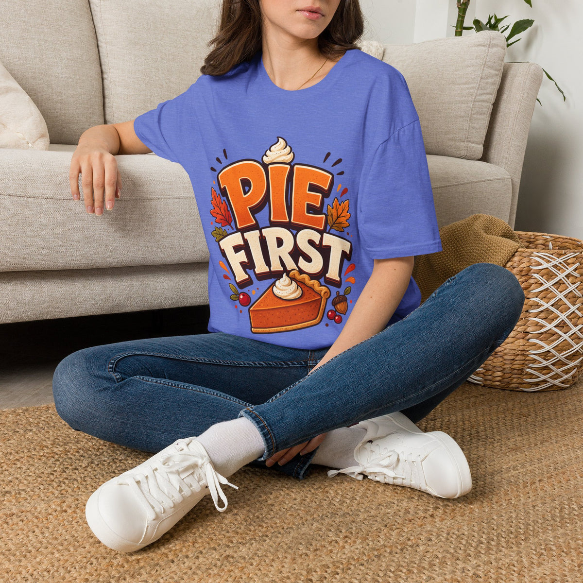 Thanksgiving T-Shirt Pie First T-Shirt — Funny Thanksgiving Pumpkin Pie Graphic Tee